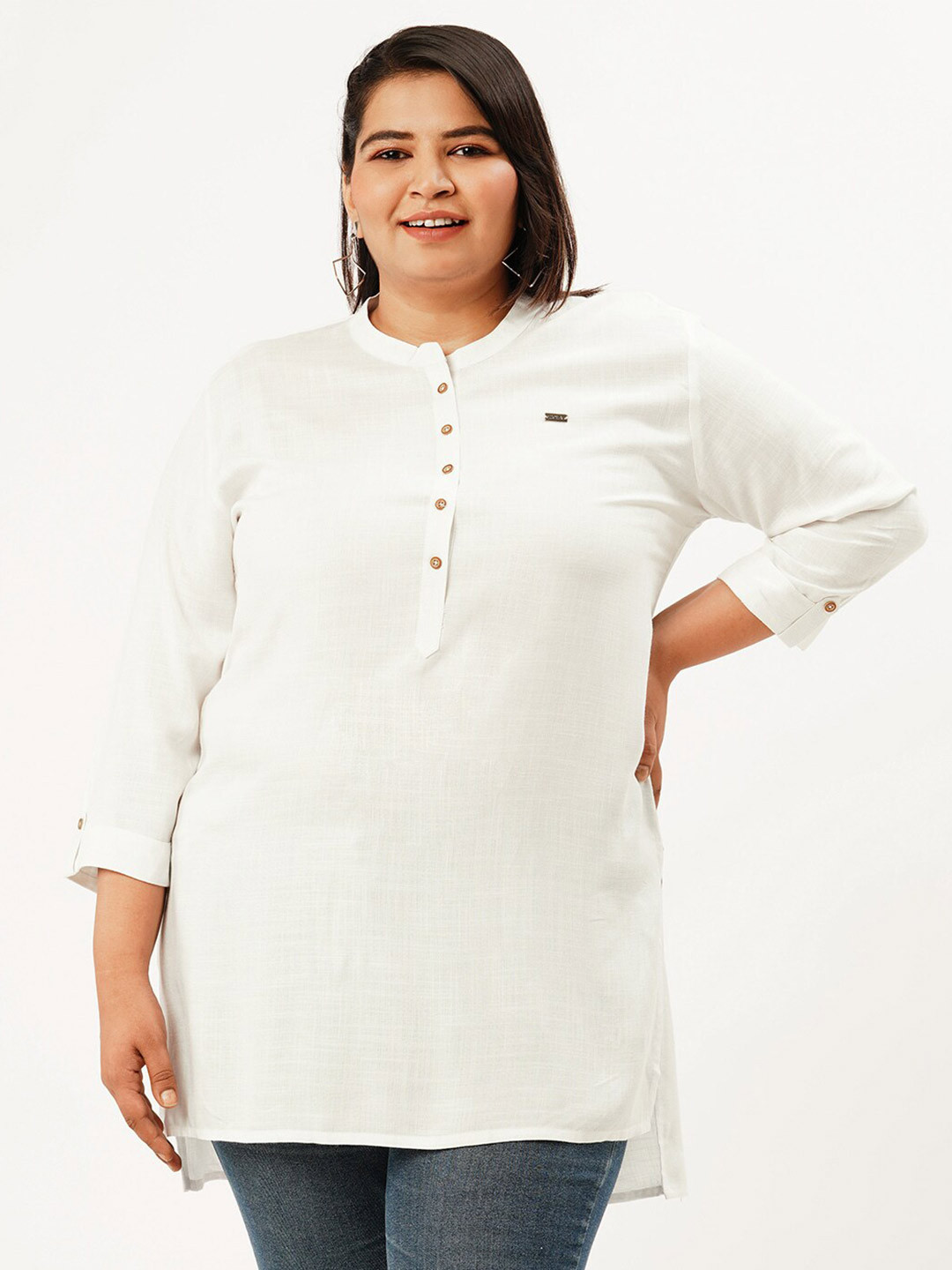 

Zola Plus Mandarin Collar Straight Tunic, White