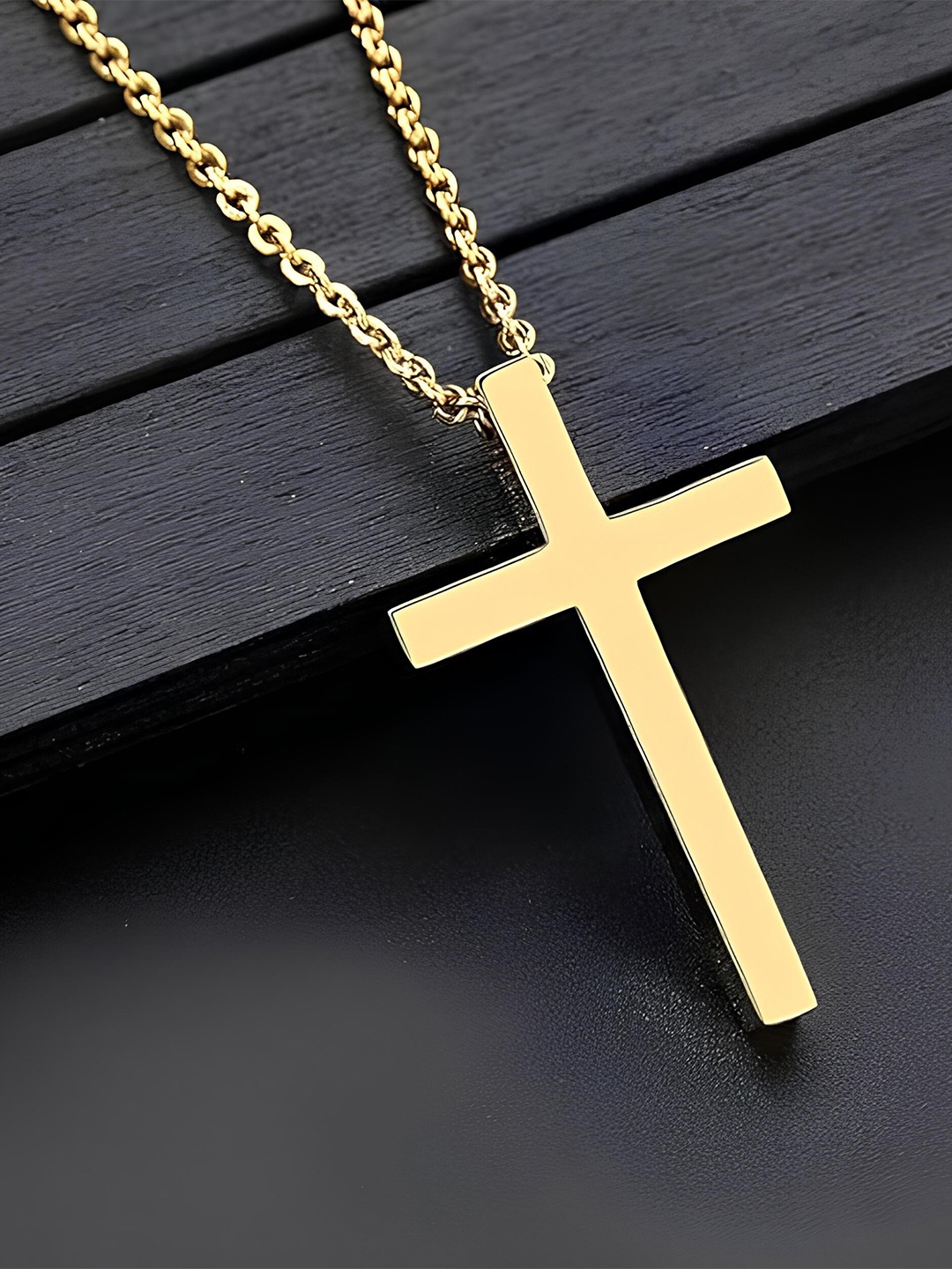 

KARISHMA KREATIONS Unisex Gold-Plated Stainless Steel Cross Pendant With Chain