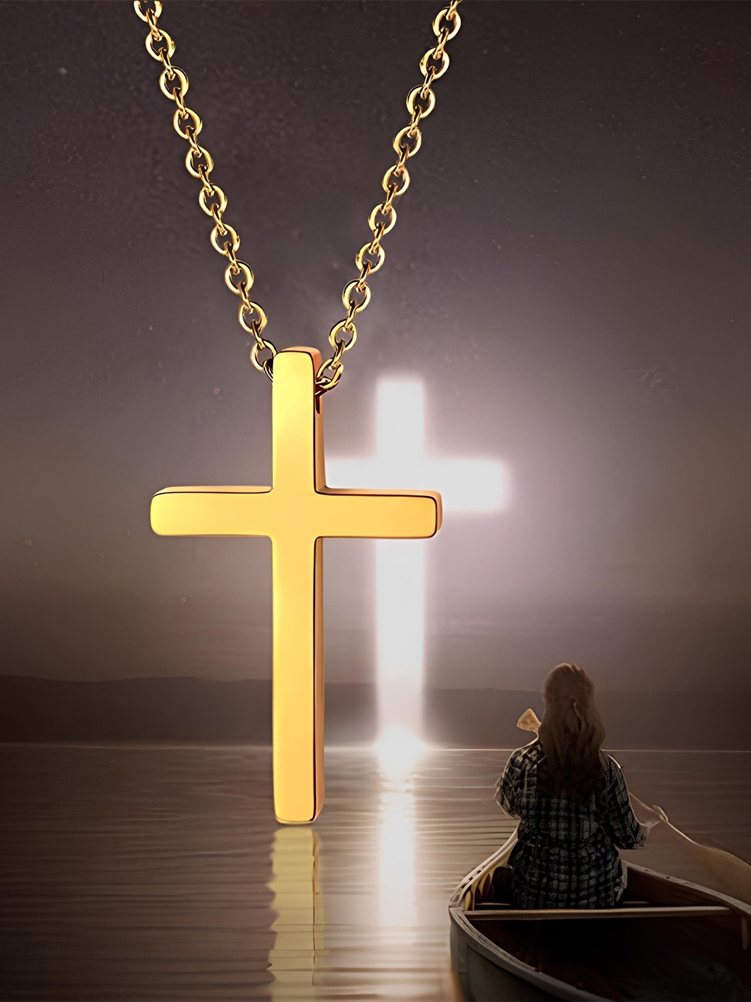 

KARISHMA KREATIONS Unisex Gold-Plated Stainless Steel Cross Pendant With Chain
