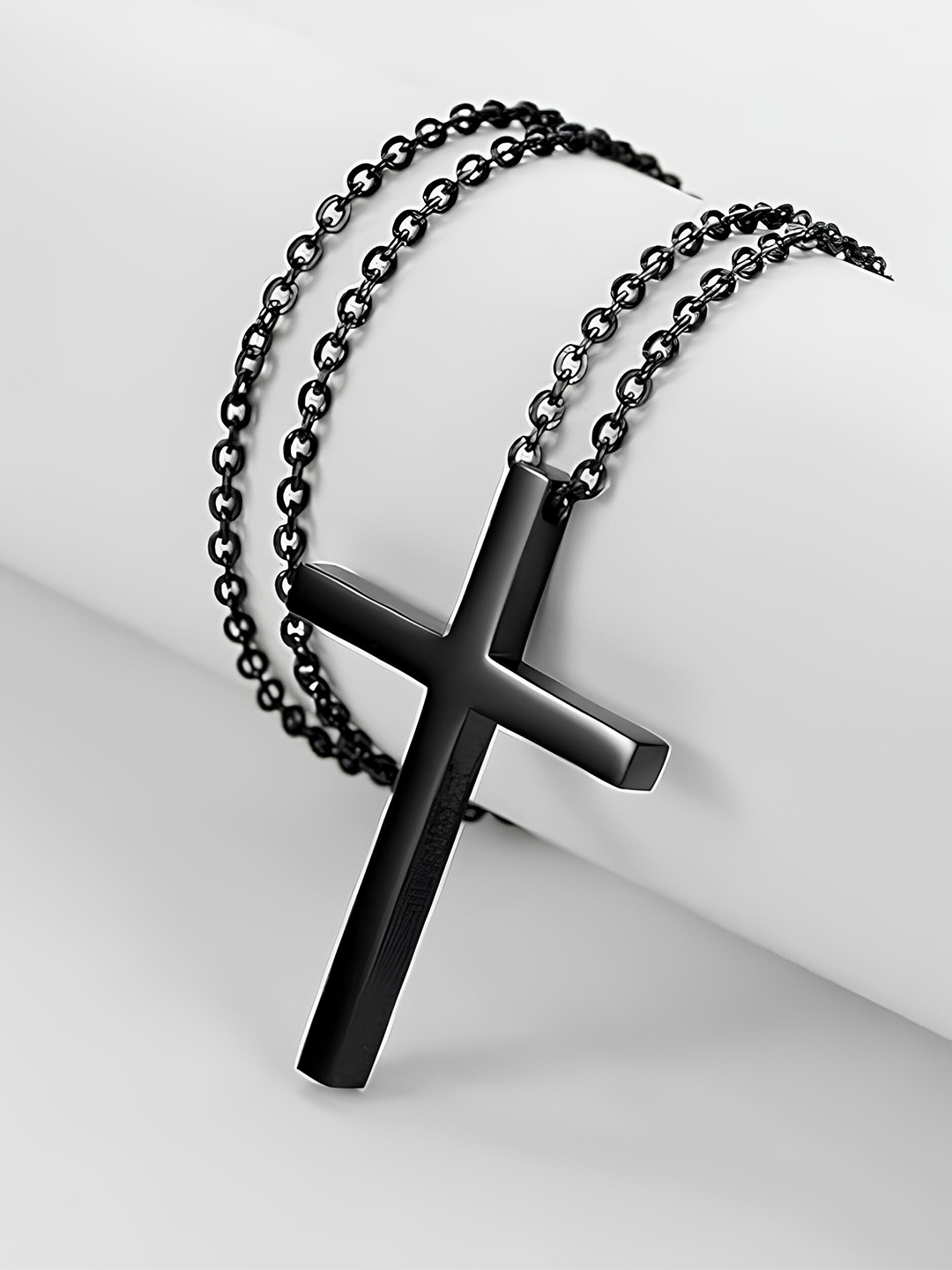 

KARISHMA KREATIONS Unisex Stainless Steel Cross Pendant With Chain, Black