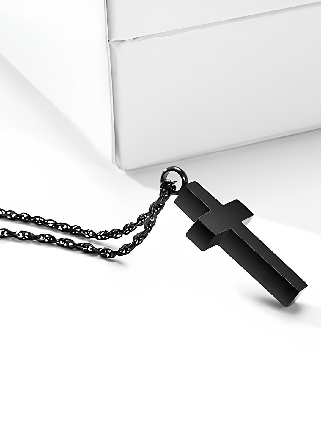 

KARISHMA KREATIONS Unisex Stainless Steel Jesus Crucifix Cross Pendant with Chain, Black