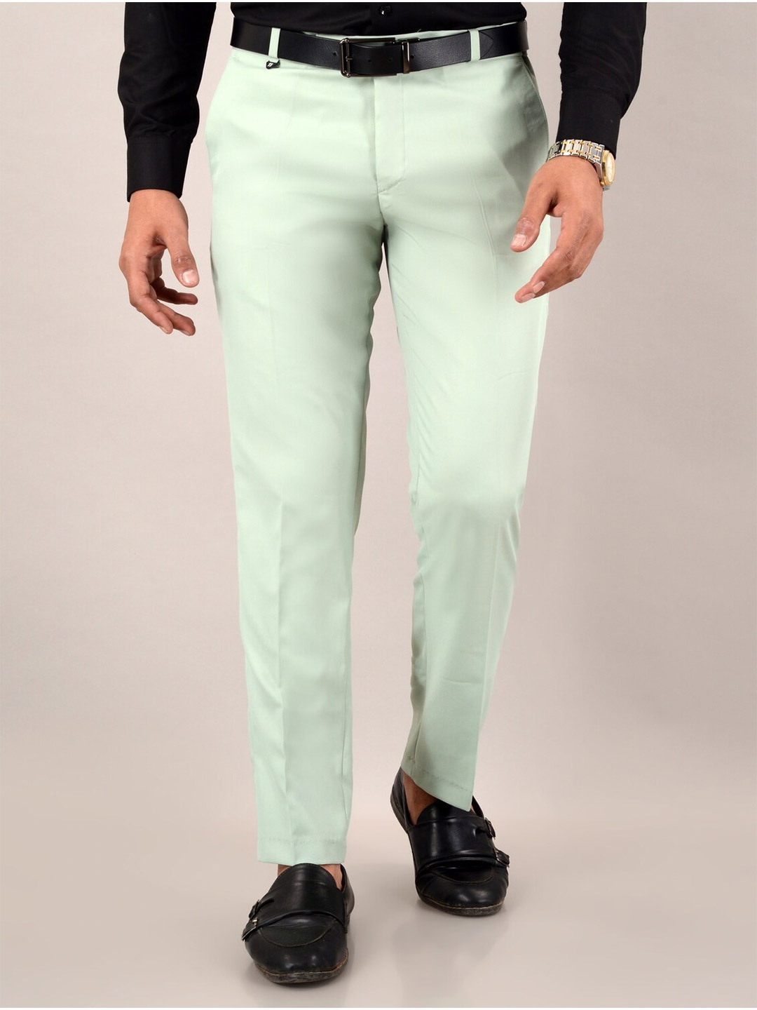 

VILLAIN Men Classic Slim Fit Wrinkle Free Cotton Formal Trousers, Green