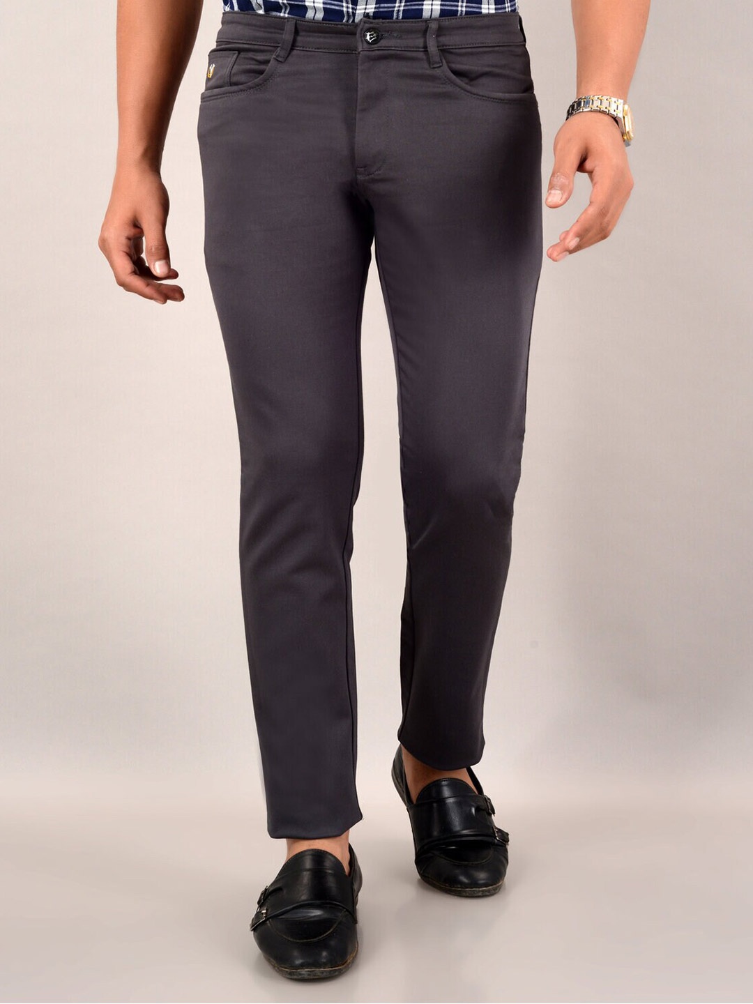 

VILLAIN Men Smart Slim Fit Wrinkle Free Cotton Chinos Trousers, Grey