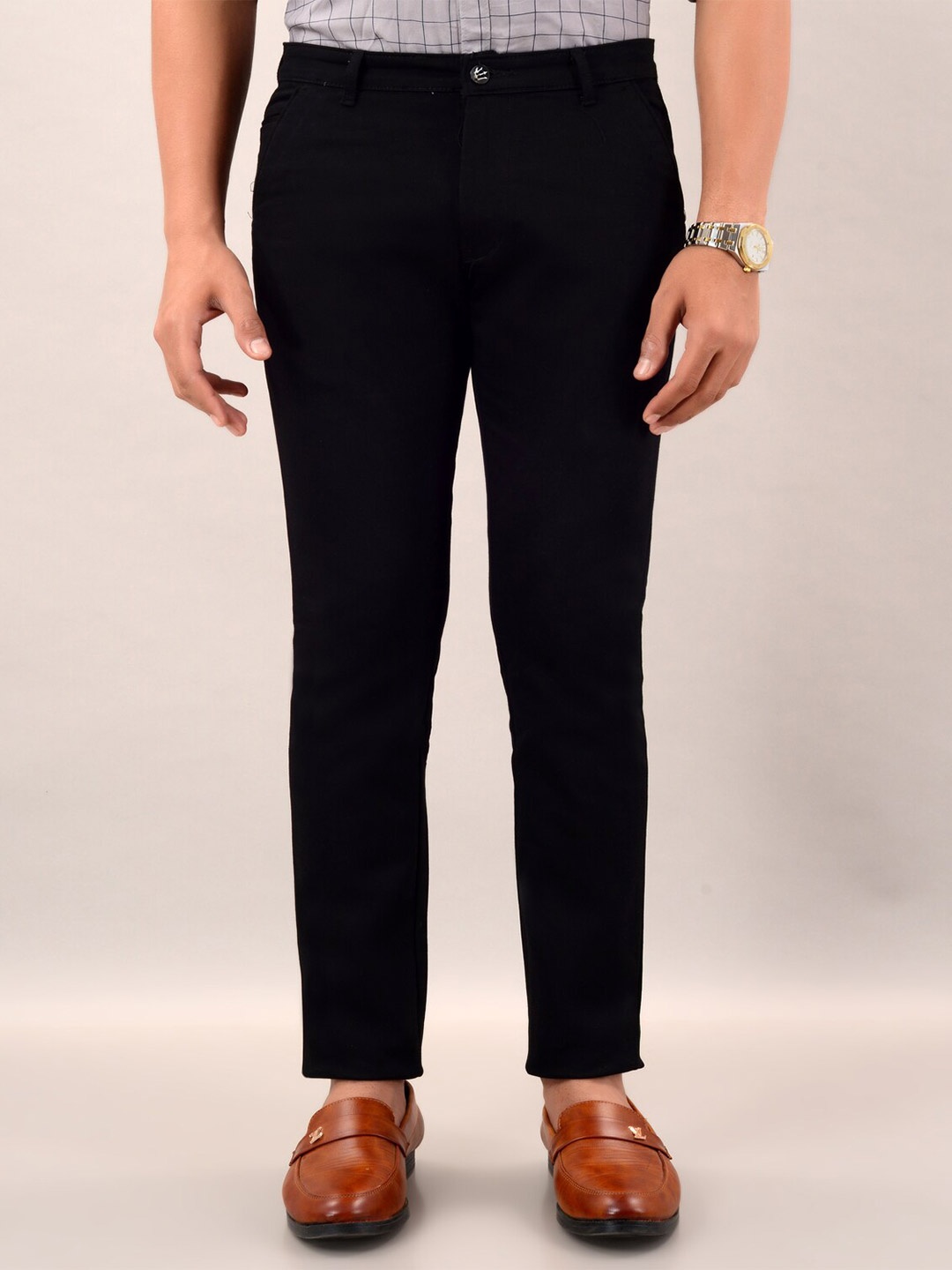 

VILLAIN Men Smart Slim Fit Wrinkle Free Cotton Chinos Trouser, Black