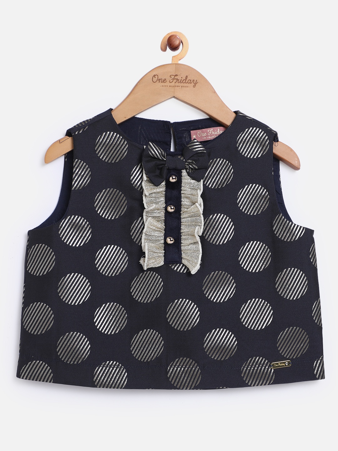 

One Friday Girls Polka Dots Printed Casual Top, Navy blue