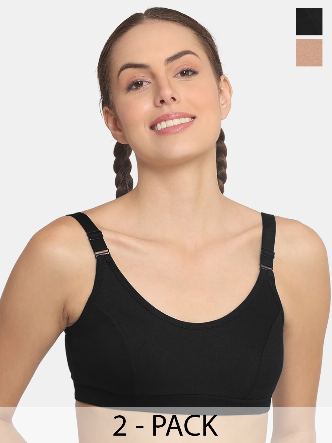 

POOJA RAGENEE Pack Of 2 Cotton Workout Bra Full Coverage Non Padded All Day Comfort, Beige