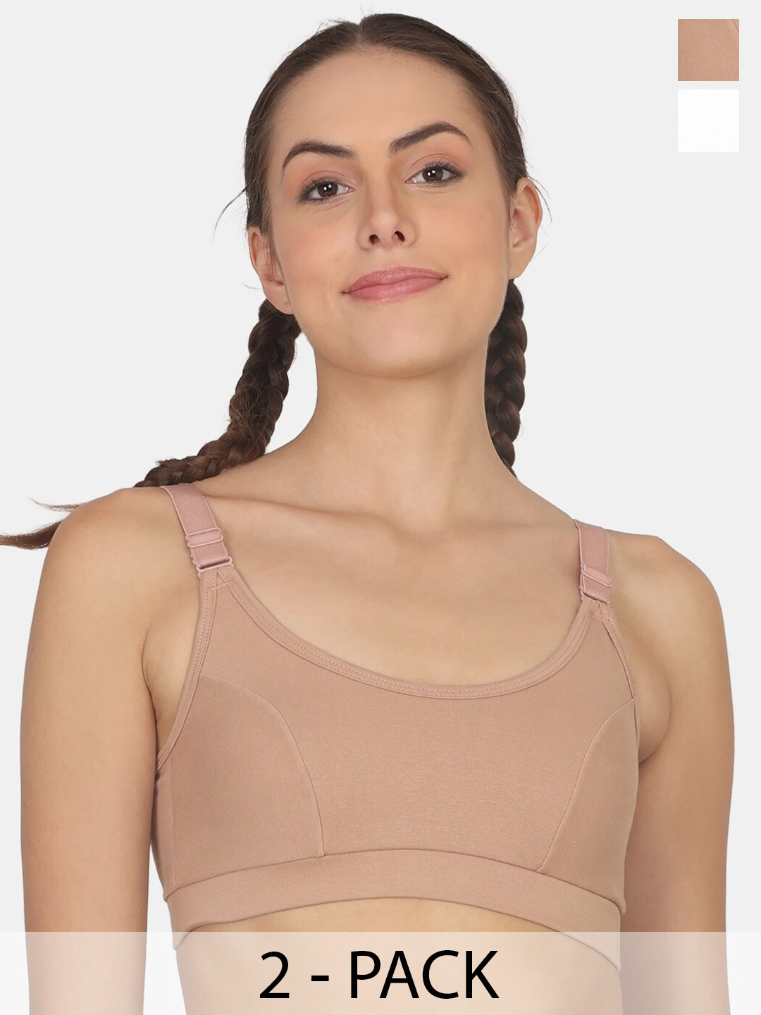 

POOJA RAGENEE Pack Of 2 Cotton Workout Bra Full Coverage Non Padded All Day Comfort, Nude