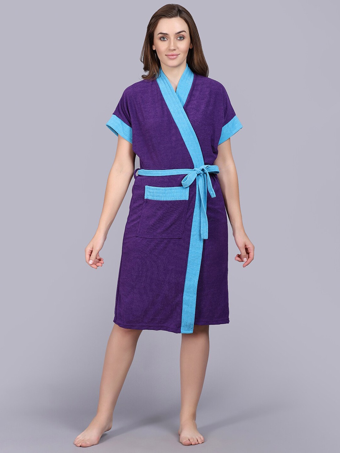 

POORAK Purple & Blue Short Sleeves Bath Robe