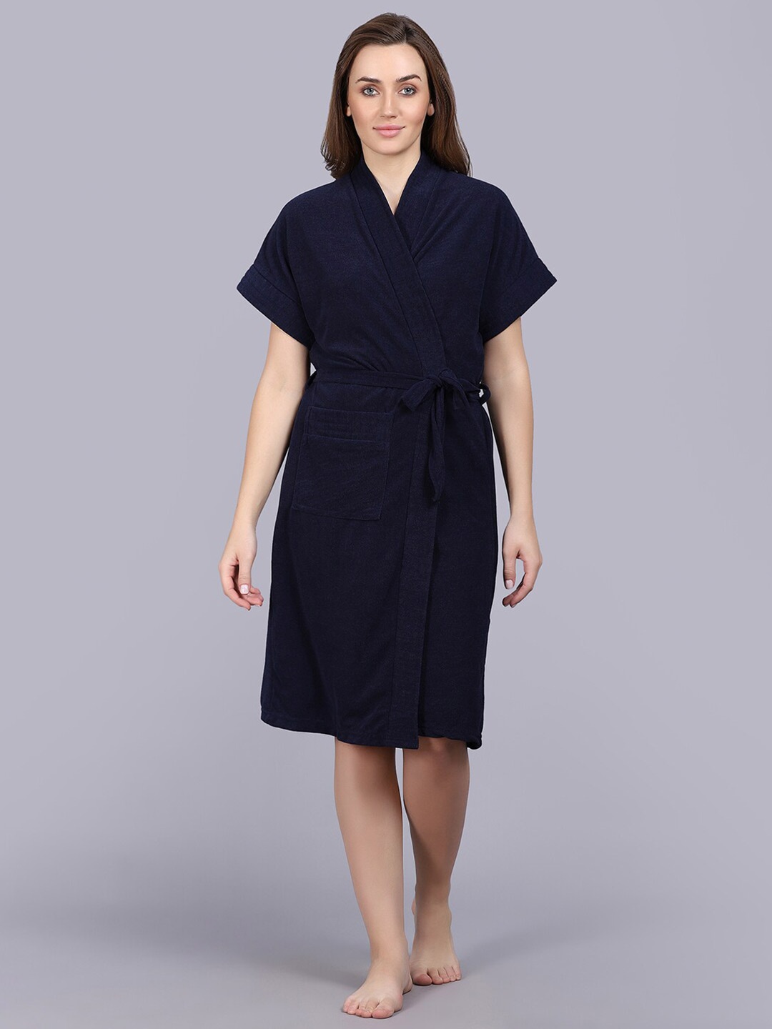

POORAK Navy Blue Shawl Collar Bath Robe