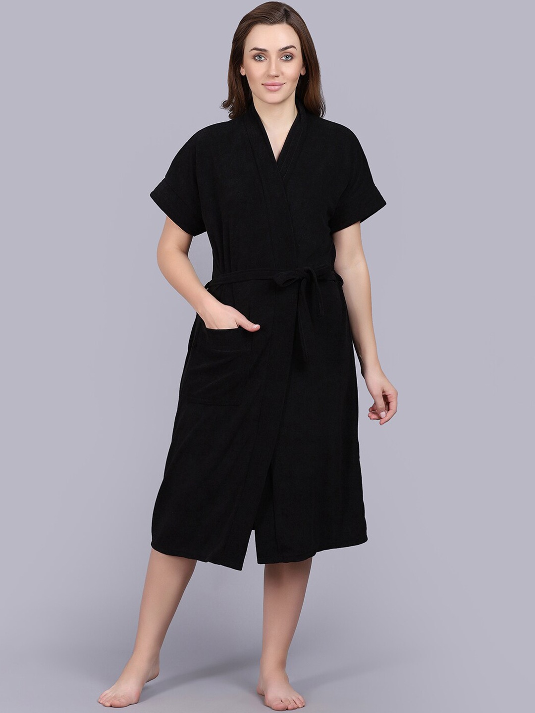 

POORAK Women Terry Bath Robe, Black