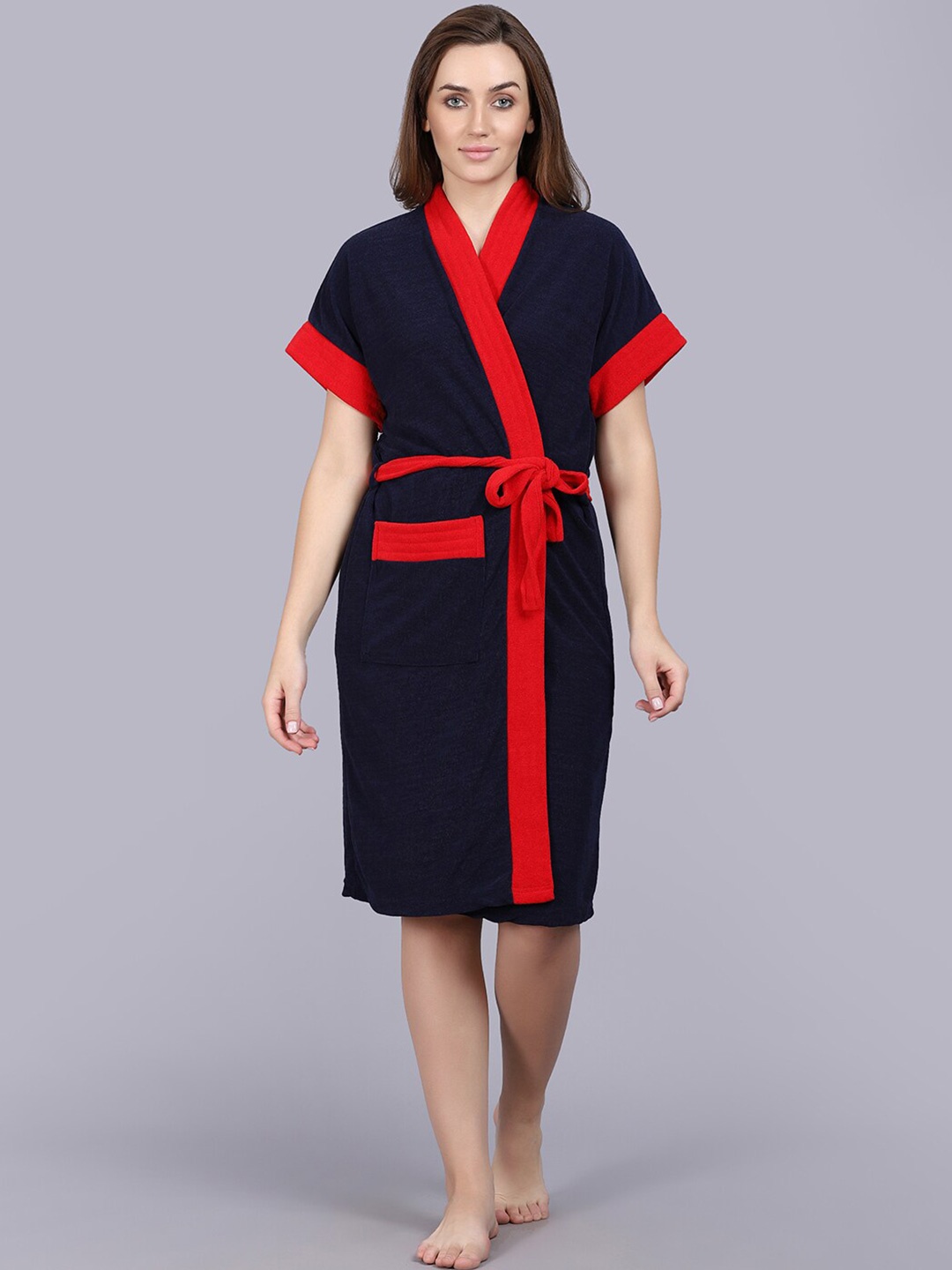 

POORAK Women Terry Bath Robe, Navy blue