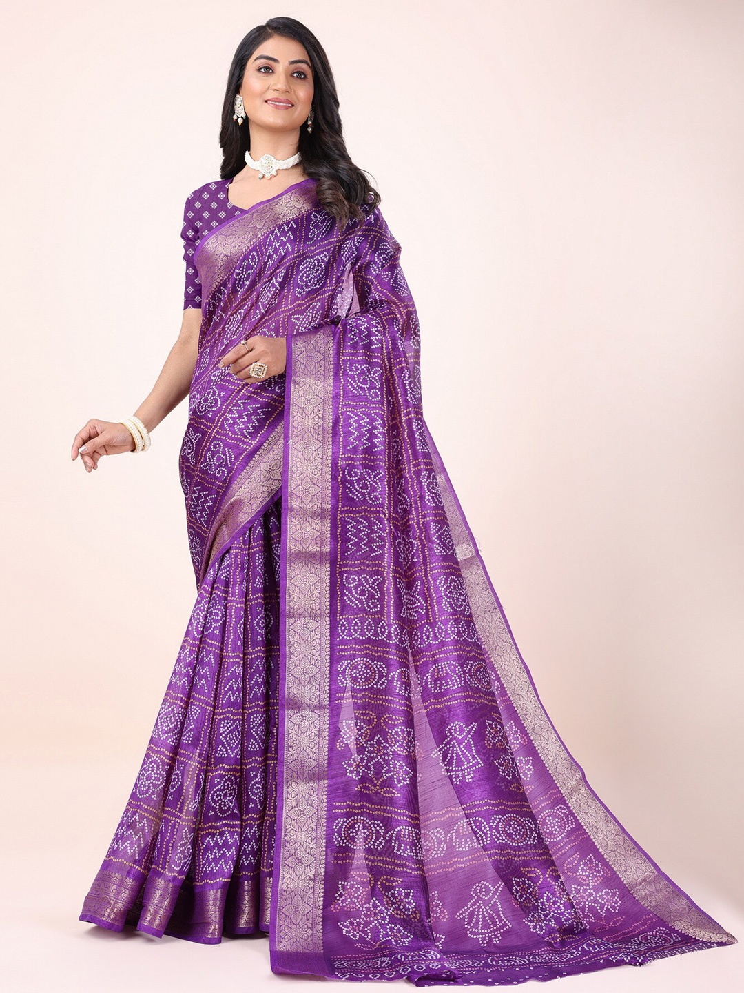 

Sitanjali Floral Zari Chanderi Saree, Purple