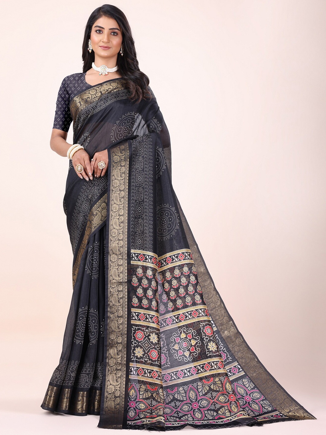 

Sitanjali Ethnic Motifs Zari Chanderi Saree, Black