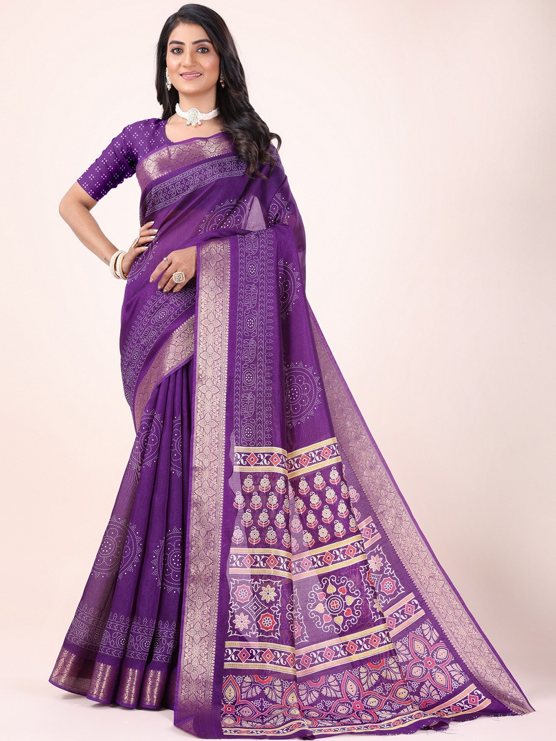

Sitanjali Printed Floral Zari Chanderi Saree, Violet