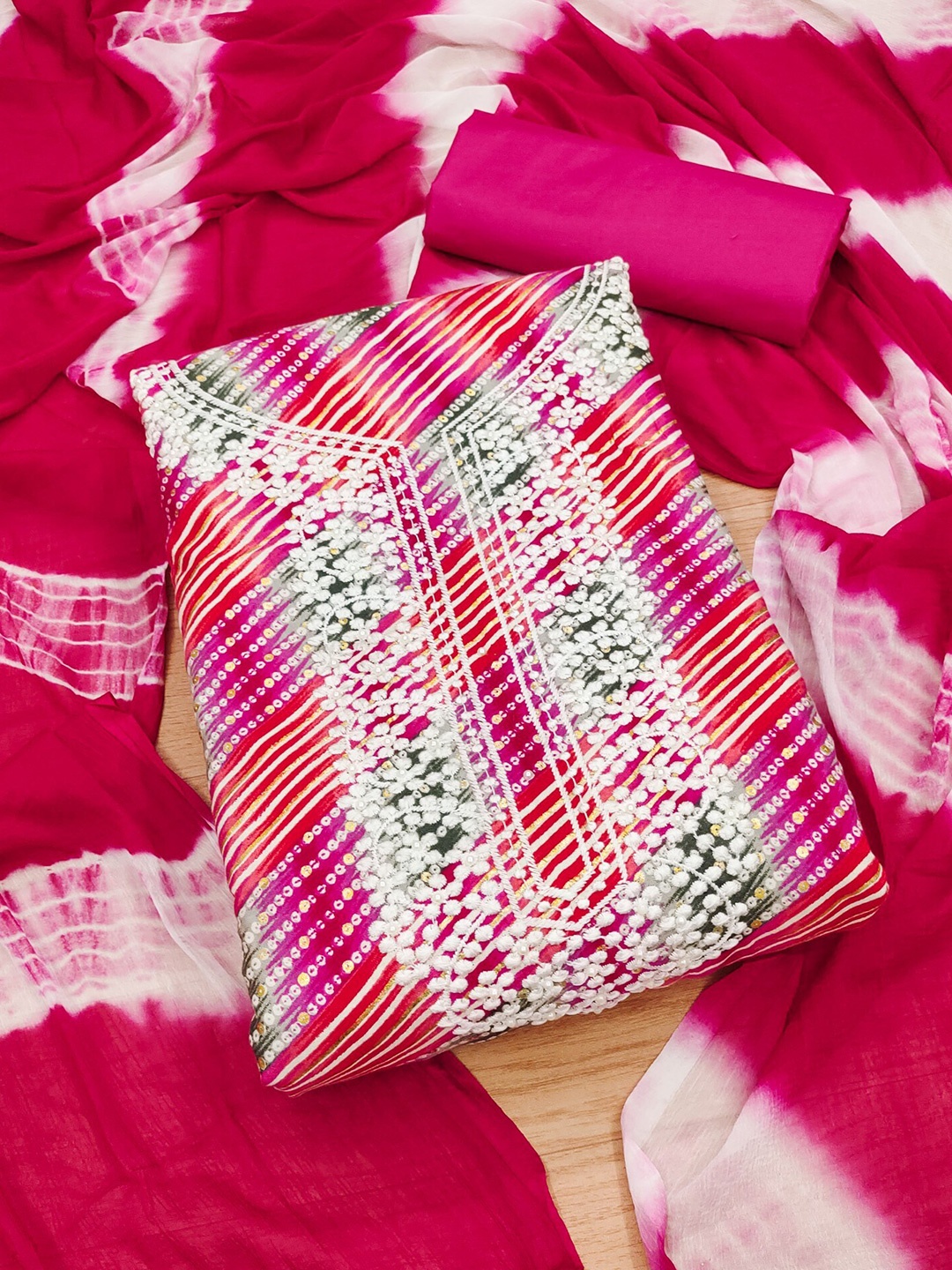 

Panzora Ethnic Motif Printed Unstitched Dress Material, Pink