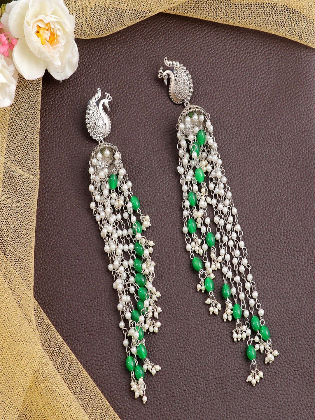 

UNIVERSITY TRENDZ Gold-Plated Classic Pearls Beaded Drop Earrings, Silver