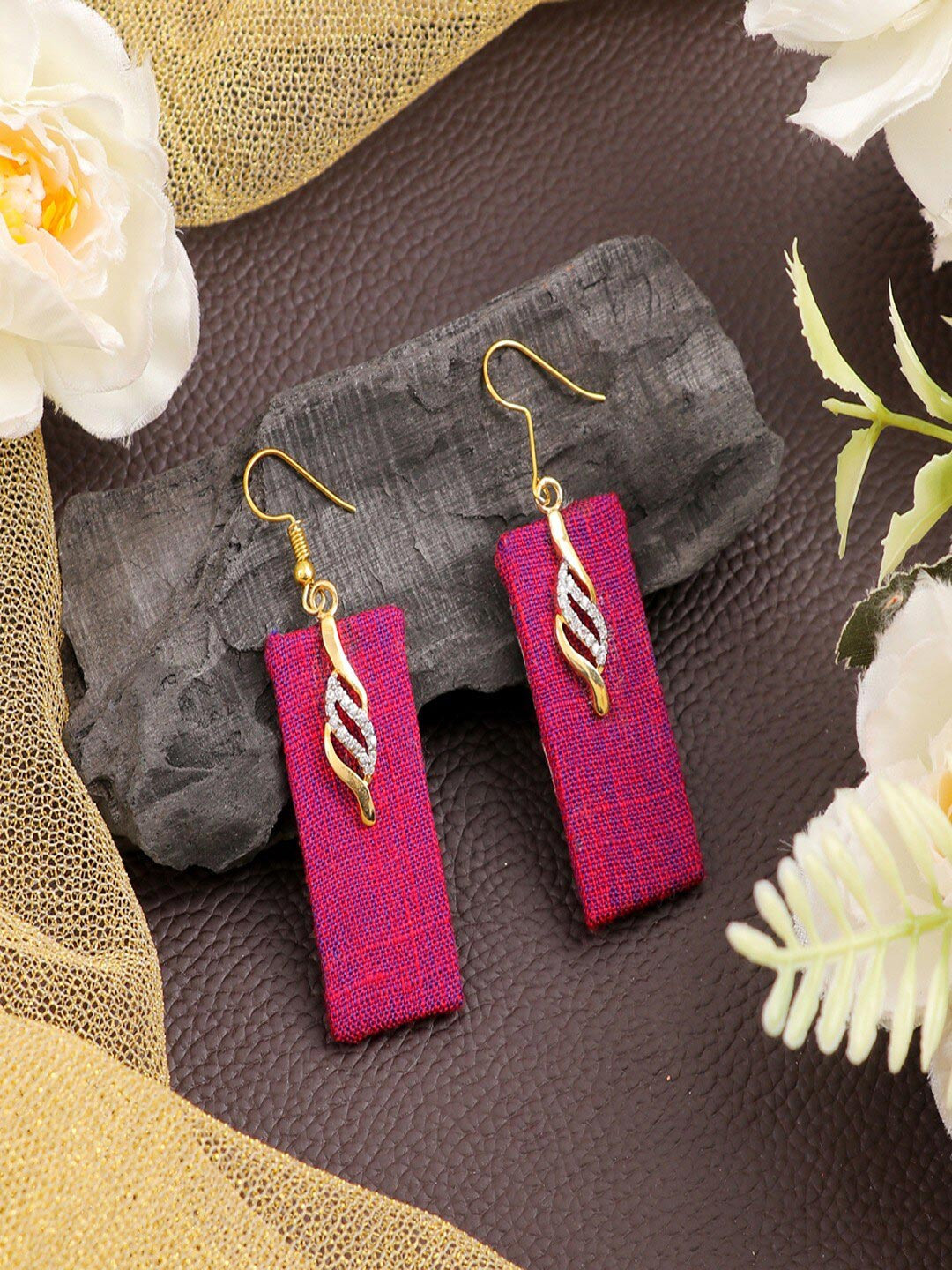 

UNIVERSITY TRENDZ Gold-Plated Cubic Zirconia Studded Drop Earrings, Pink