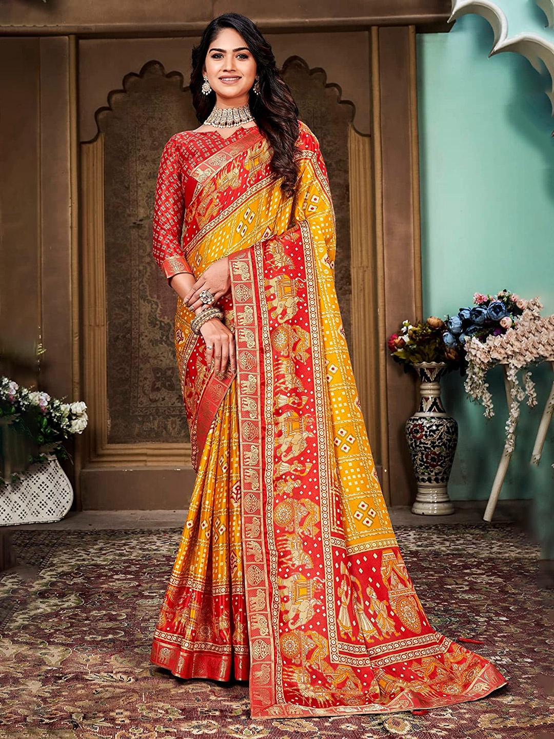

KALINI Ethnic Woven Design Silk Cotton Paithani Saree, Yellow