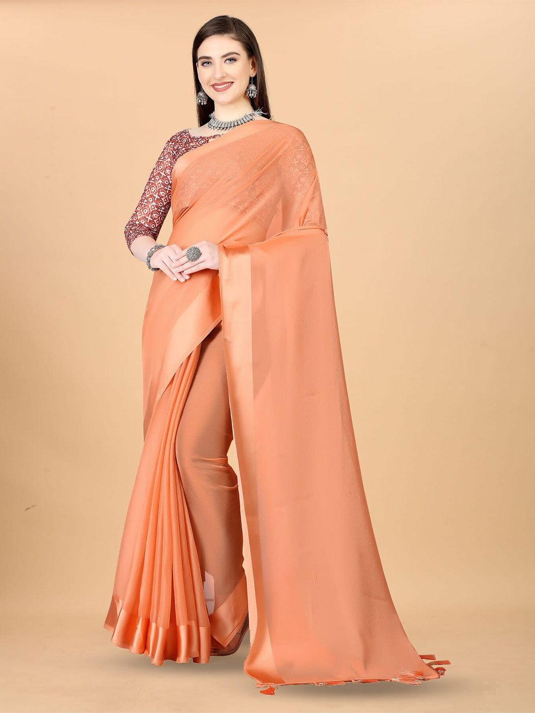 

KALINI Silk Cotton Paithani Saree, Peach