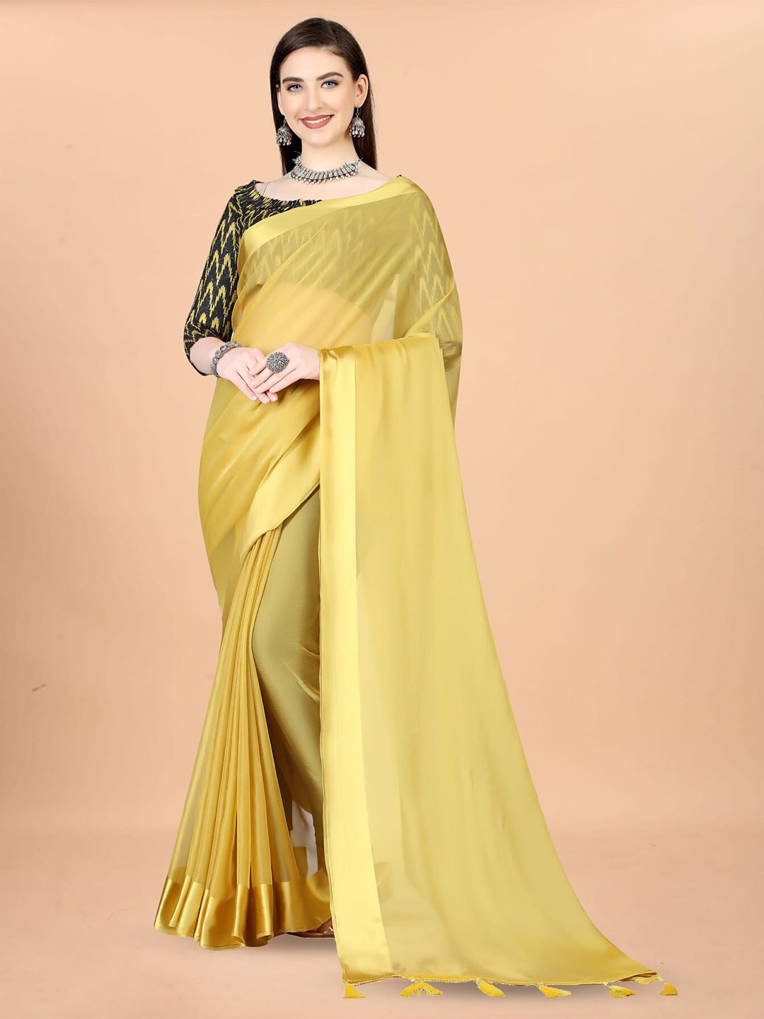 

KALINI Silk Cotton Narayan Peth Saree, Yellow