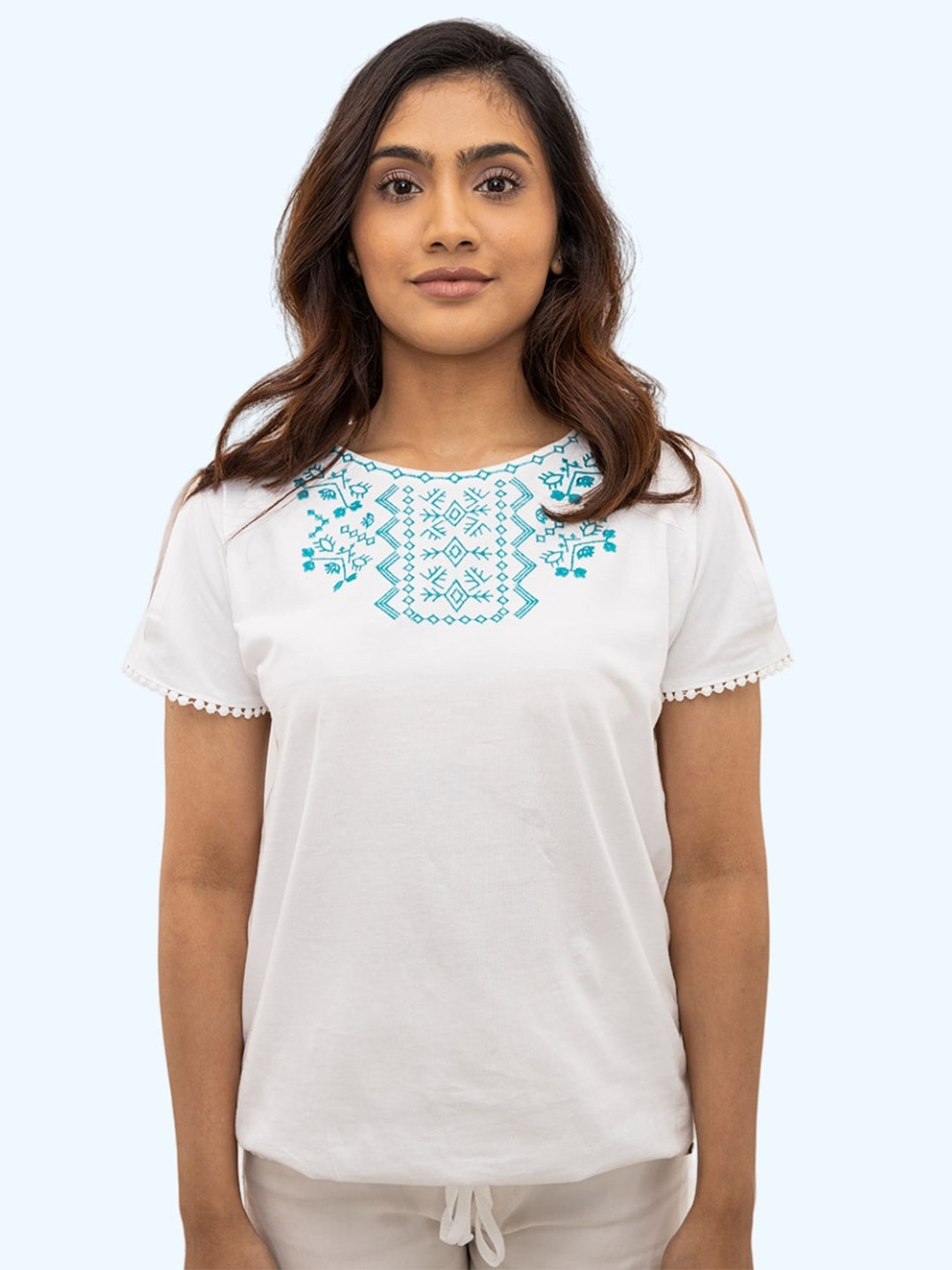

harbour 9 Floral Print Cotton Top, White