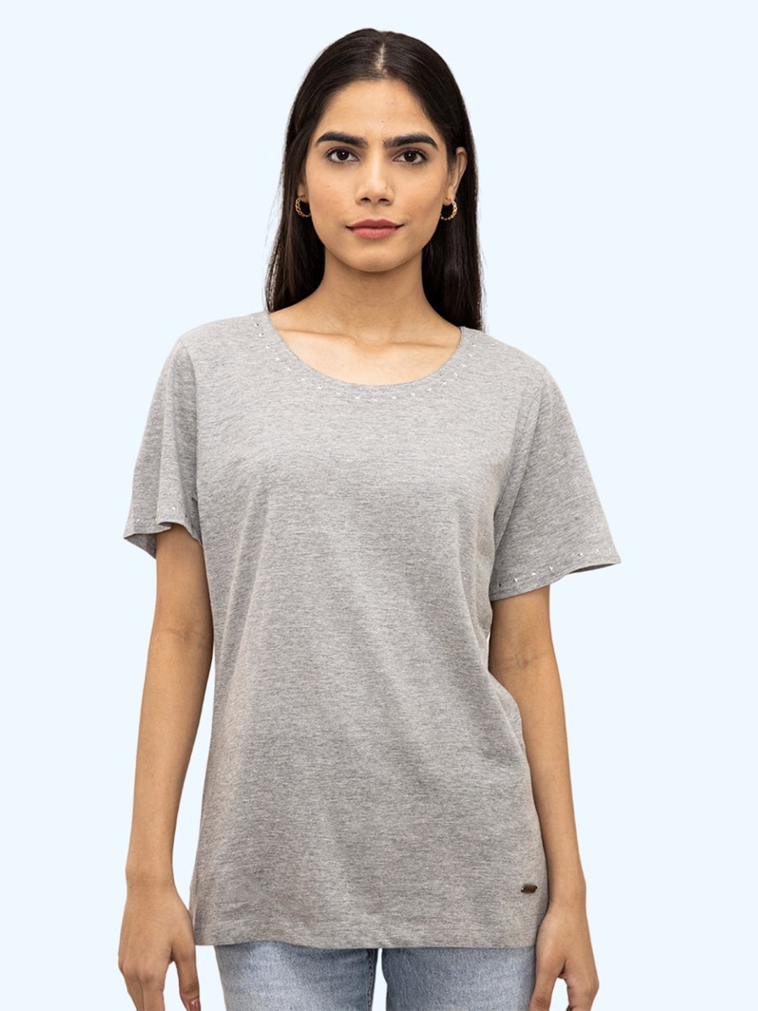 

harbour 9 Round Neck Cotton Top, Grey