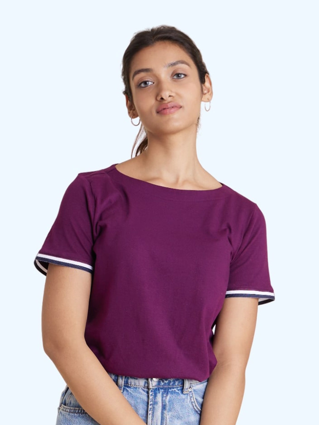

harbour 9 Boat Neck Cotton Top, Purple