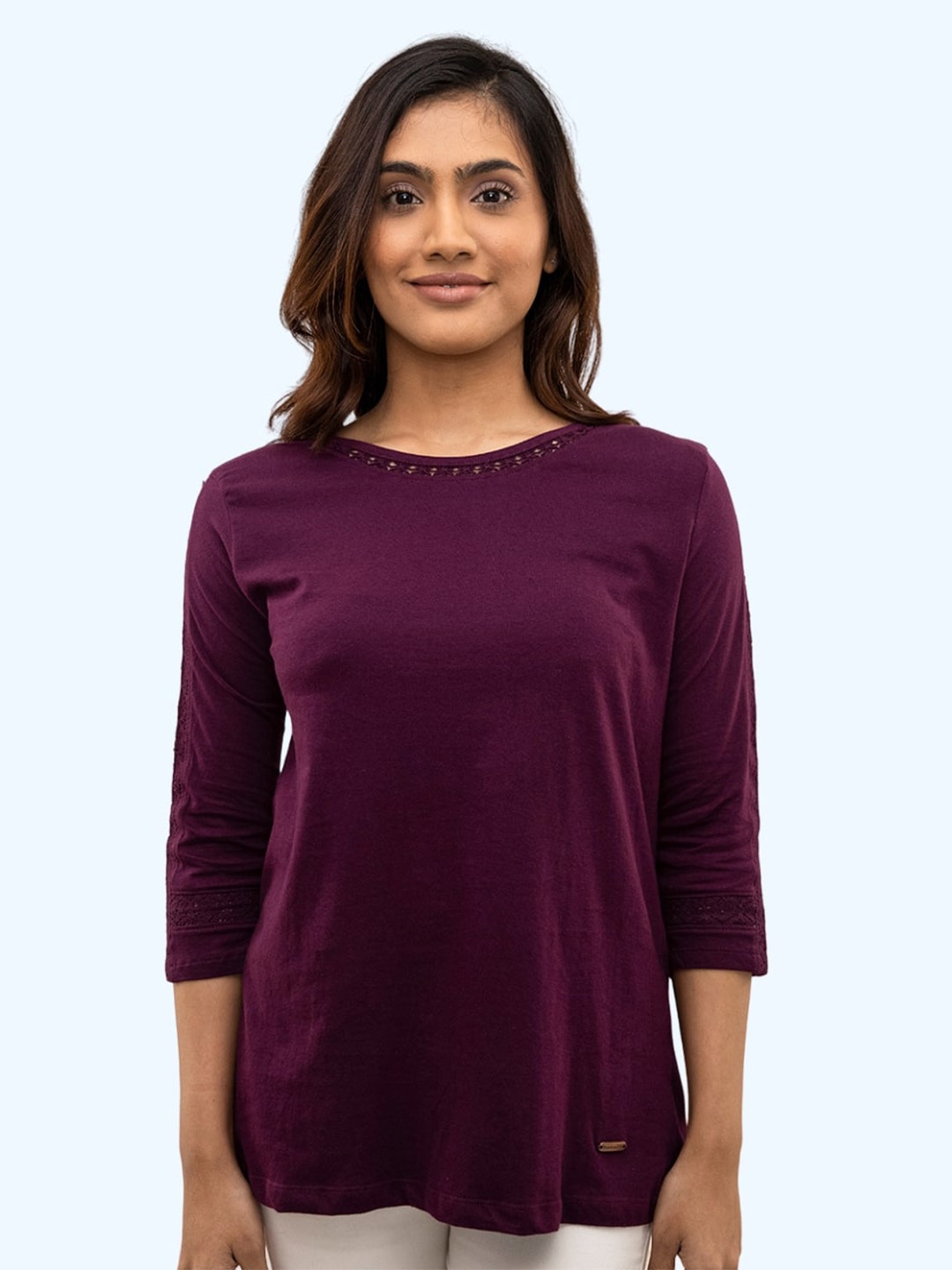 

harbour 9 Round Neck Cotton Top, Maroon