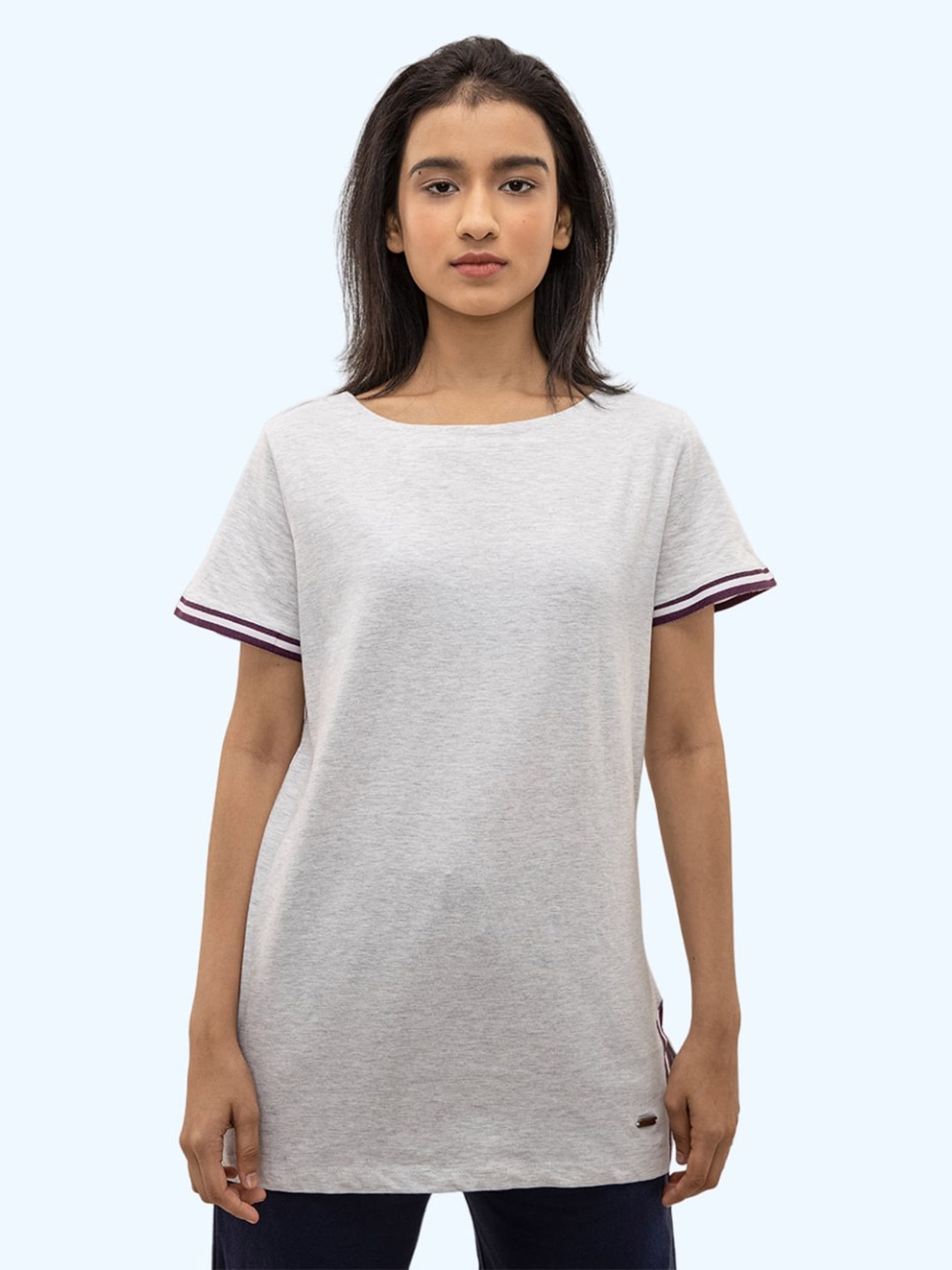 

harbour 9 Round Neck Short Sleeve Cotton Opaque Top, Grey