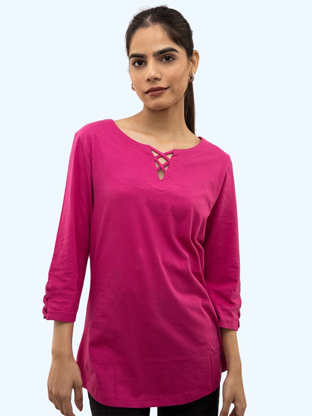 

harbour 9 Keyhole Neck Cotton Opaque Top, Pink