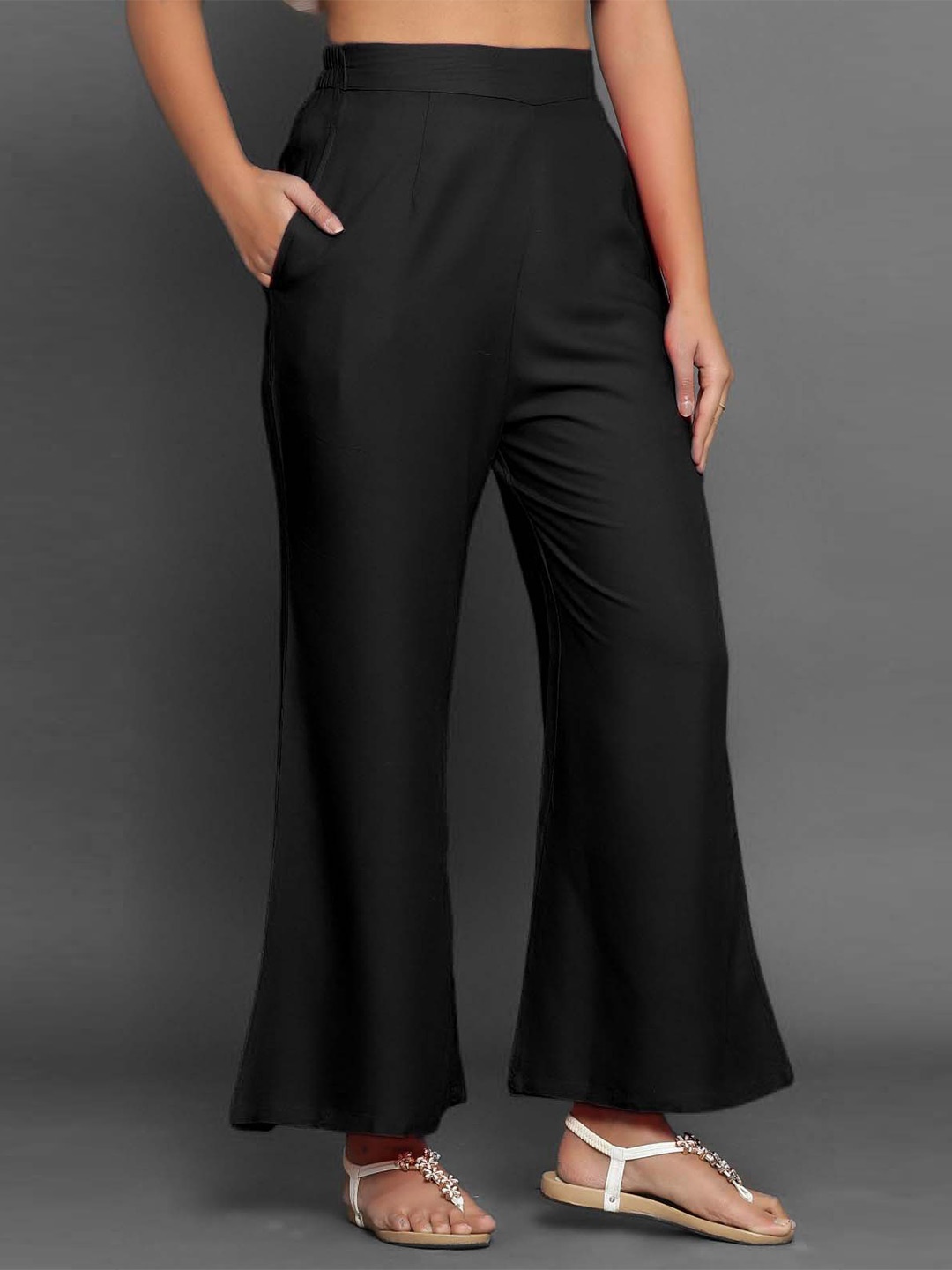 

MAIYEE Women Mid Rise Palazzos, Black
