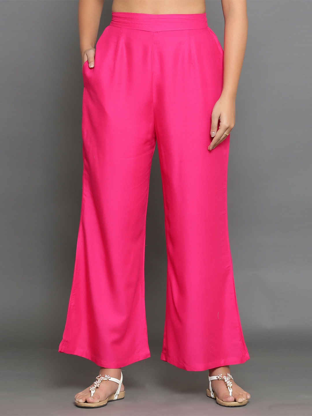 

MAIYEE Wide Leg Mid-Rise Palazzos, Pink