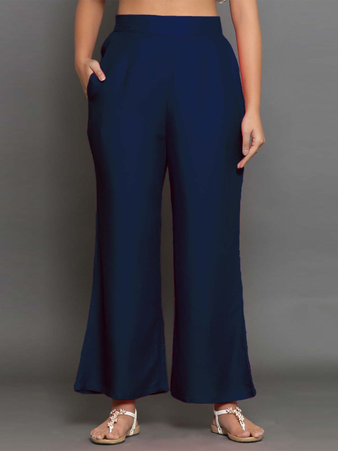 

MAIYEE Wide Leg Mid-Rise Palazzos, Teal