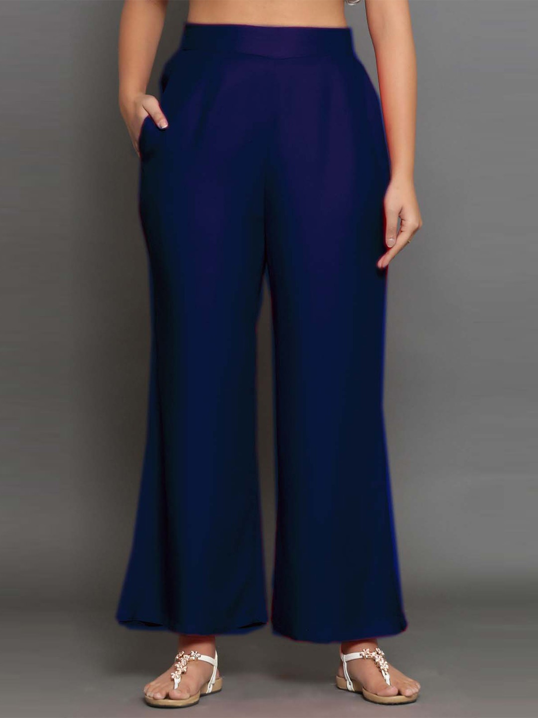 

MAIYEE Women Mid Rise Palazzos, Navy blue