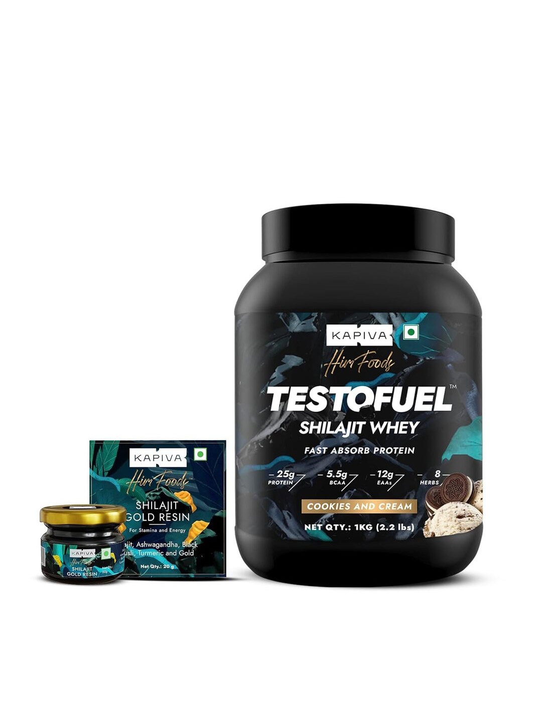 

Kapiva Him Foods Testofuel Shilajit Whey Fast Absorb Protein 1Kg & Shilajit Gold Resin 20g, Black