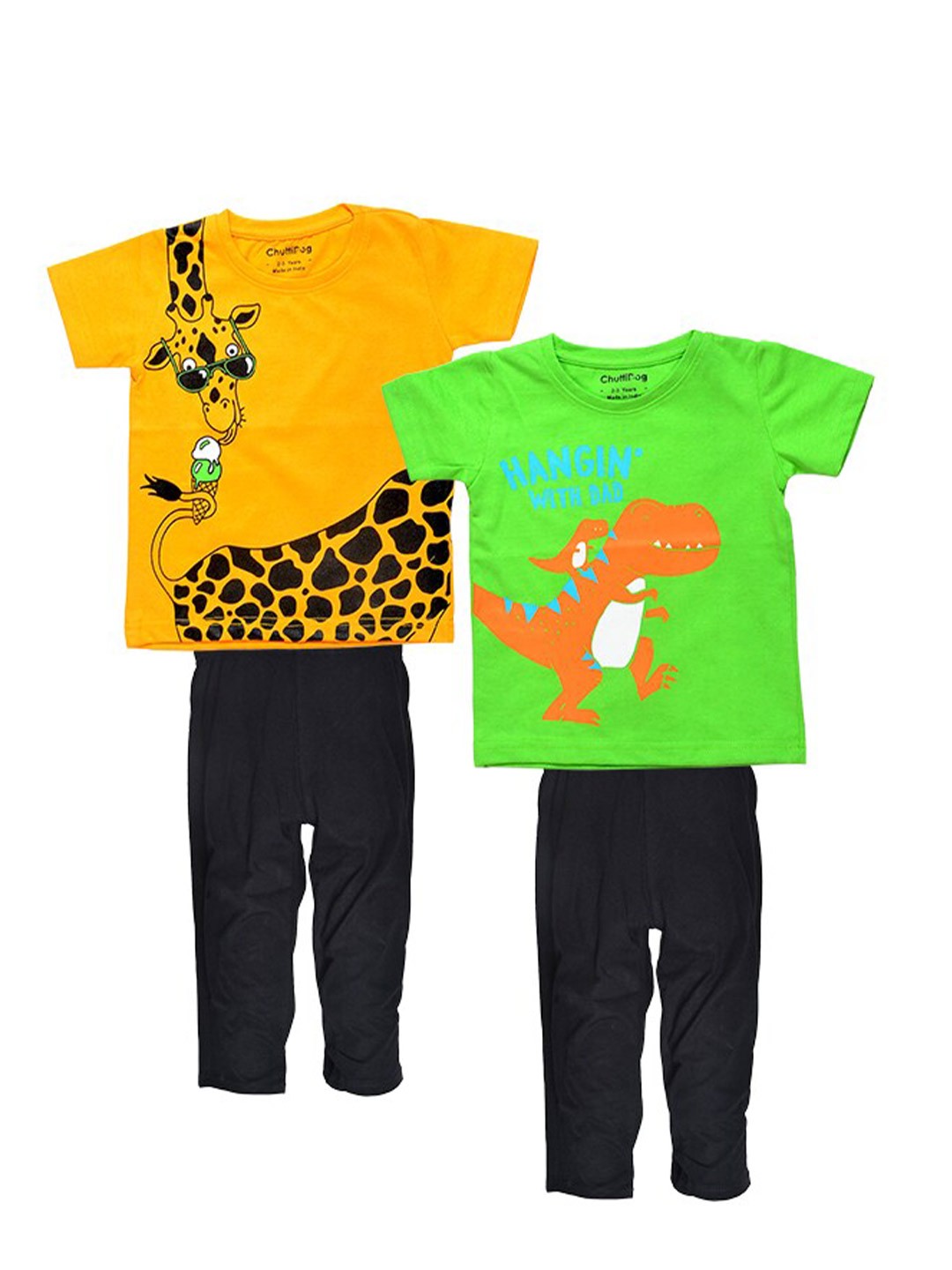 

BAESD Kids Pack Of 2 Printed Pure Cotton T-shirt with Pyjamas, Orange