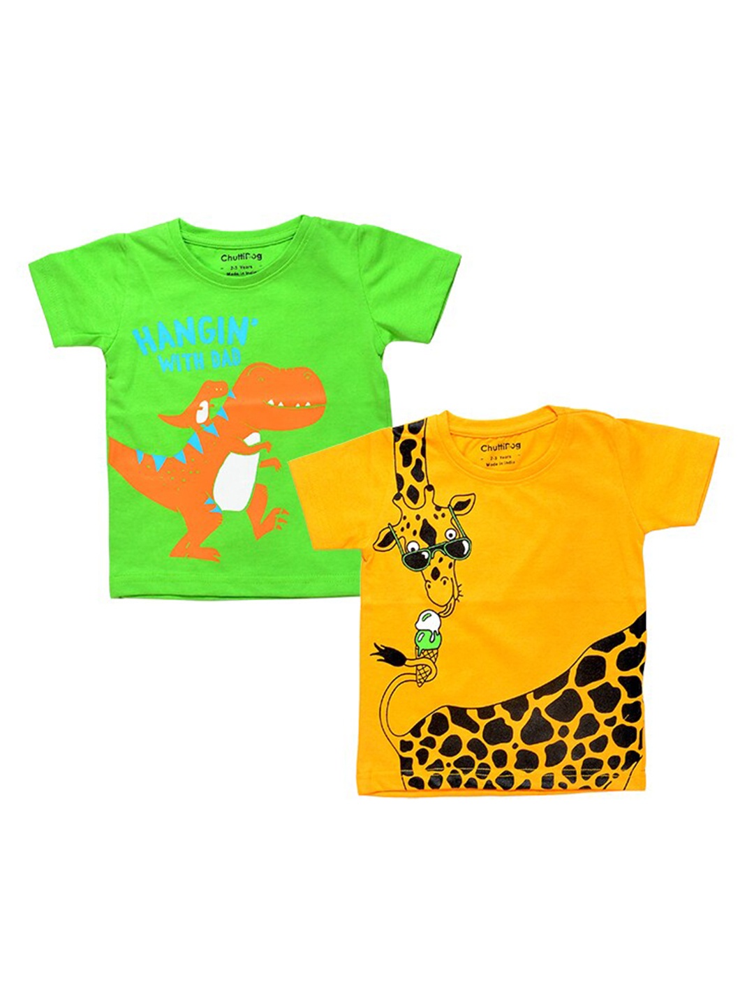 

BAESD Kids 2 Pcs Printed Round Neck Half Sleeve Applique Cotton T-shirt, Orange