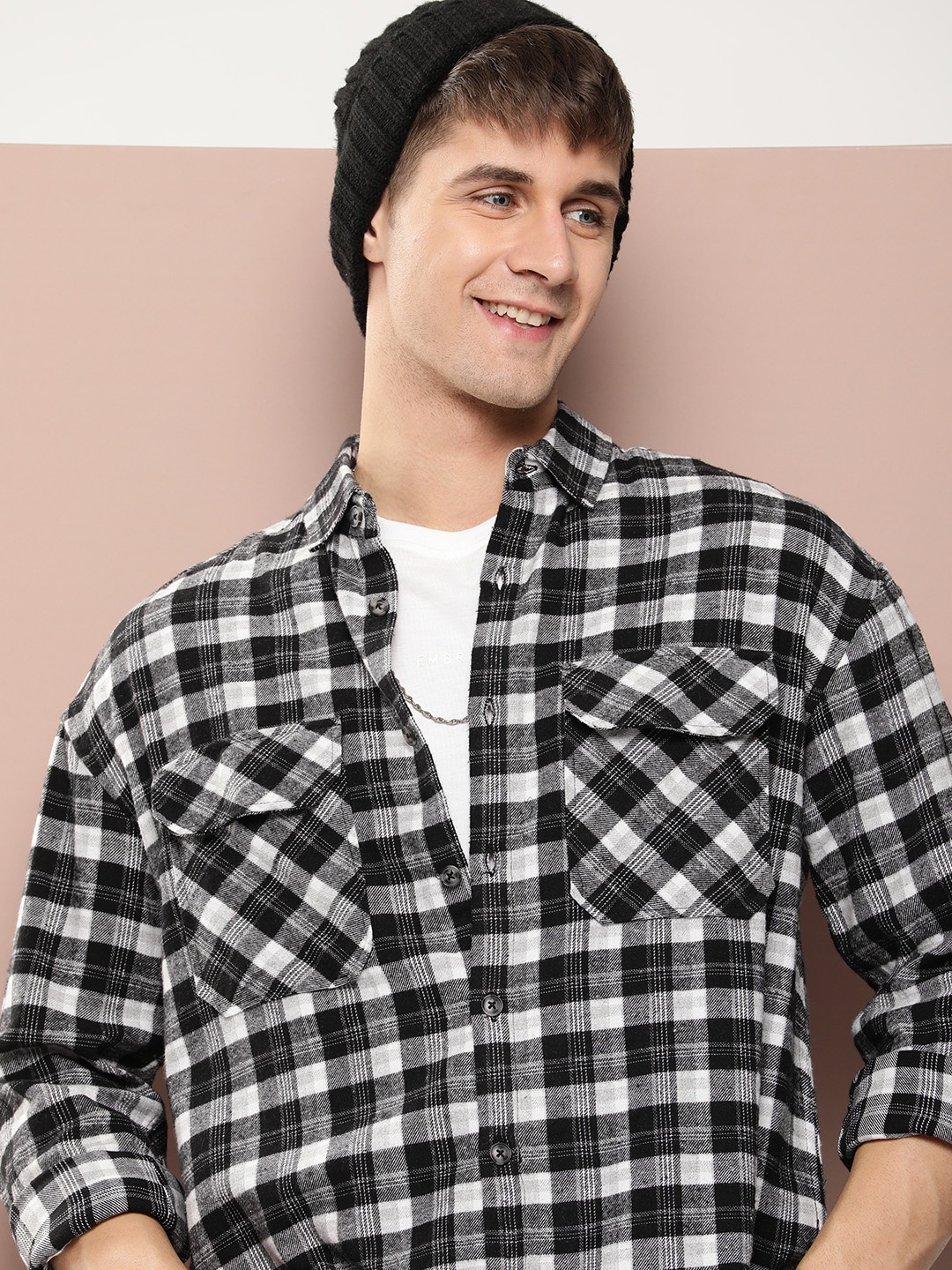 

Harvard Men Relaxed Checked Casual Shirt, Black