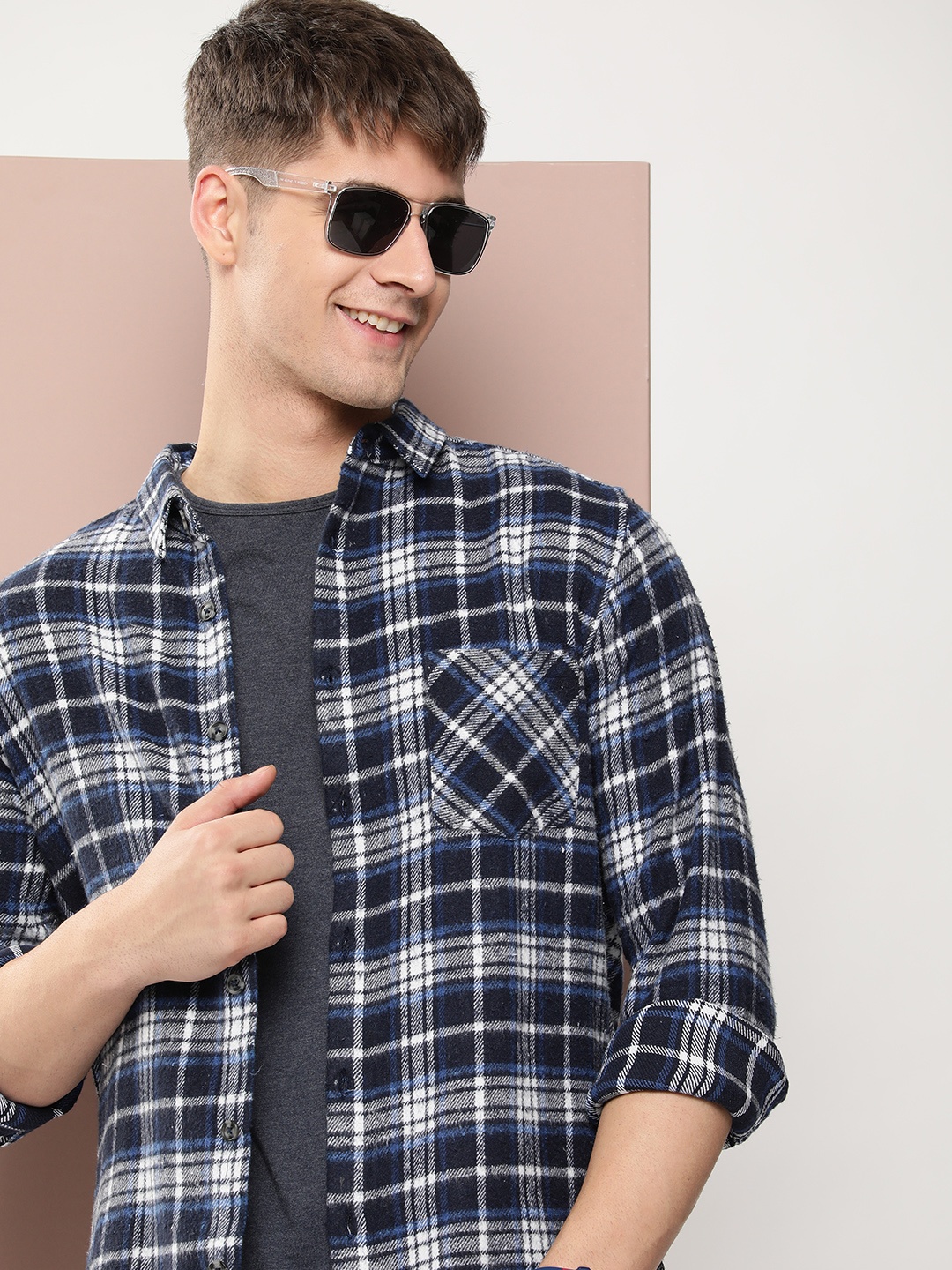 

Harvard Men Relaxed Checked Casual Shirt, Navy blue