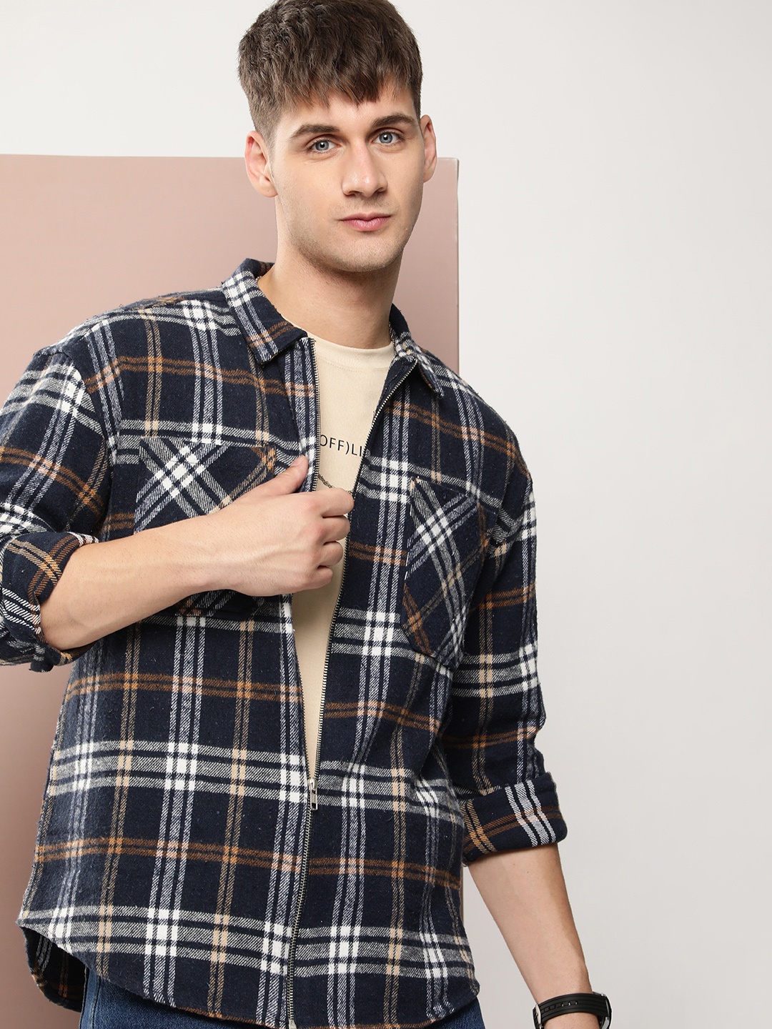 

Harvard Men Relaxed Tartan Checked Casual Shirt, Navy blue