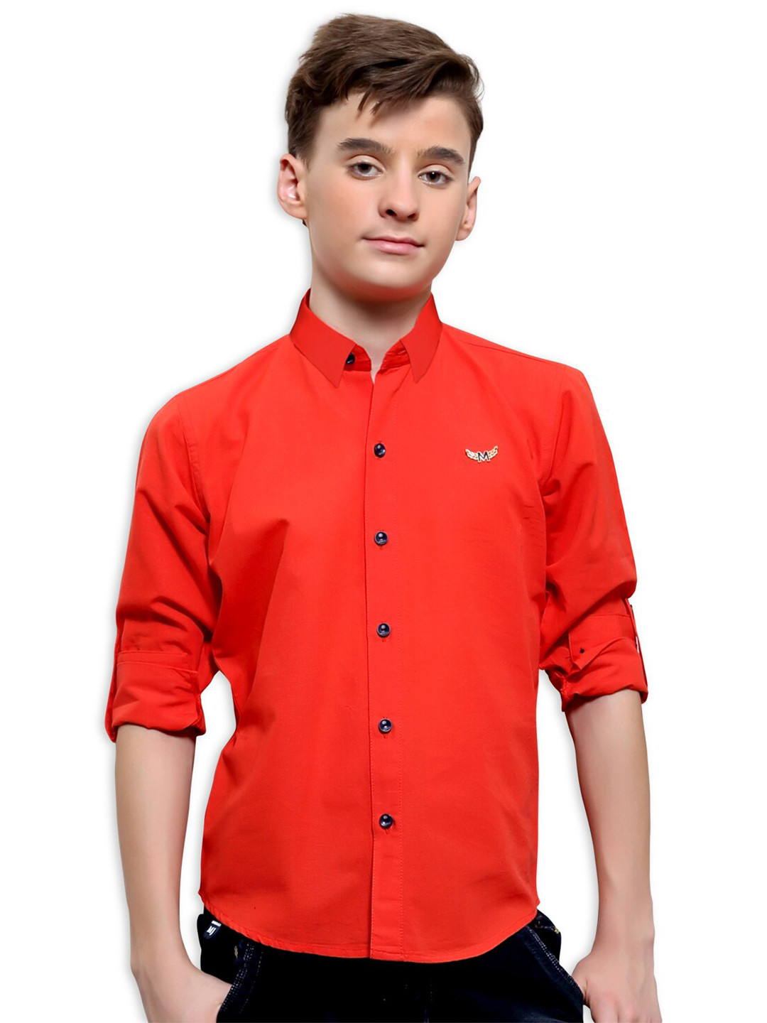 

BAESD Boys Classic Spread Collar Roll-Up Sleeves Cotton Formal Shirt, Rust