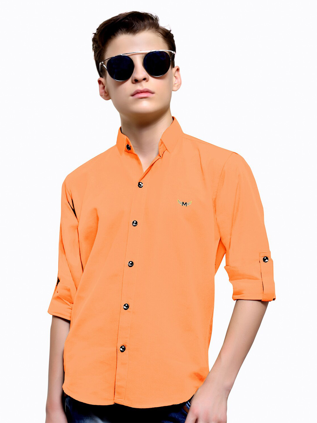 

BAESD Boys Classic Roll-Up Sleeves Cotton Casual Shirt, Orange
