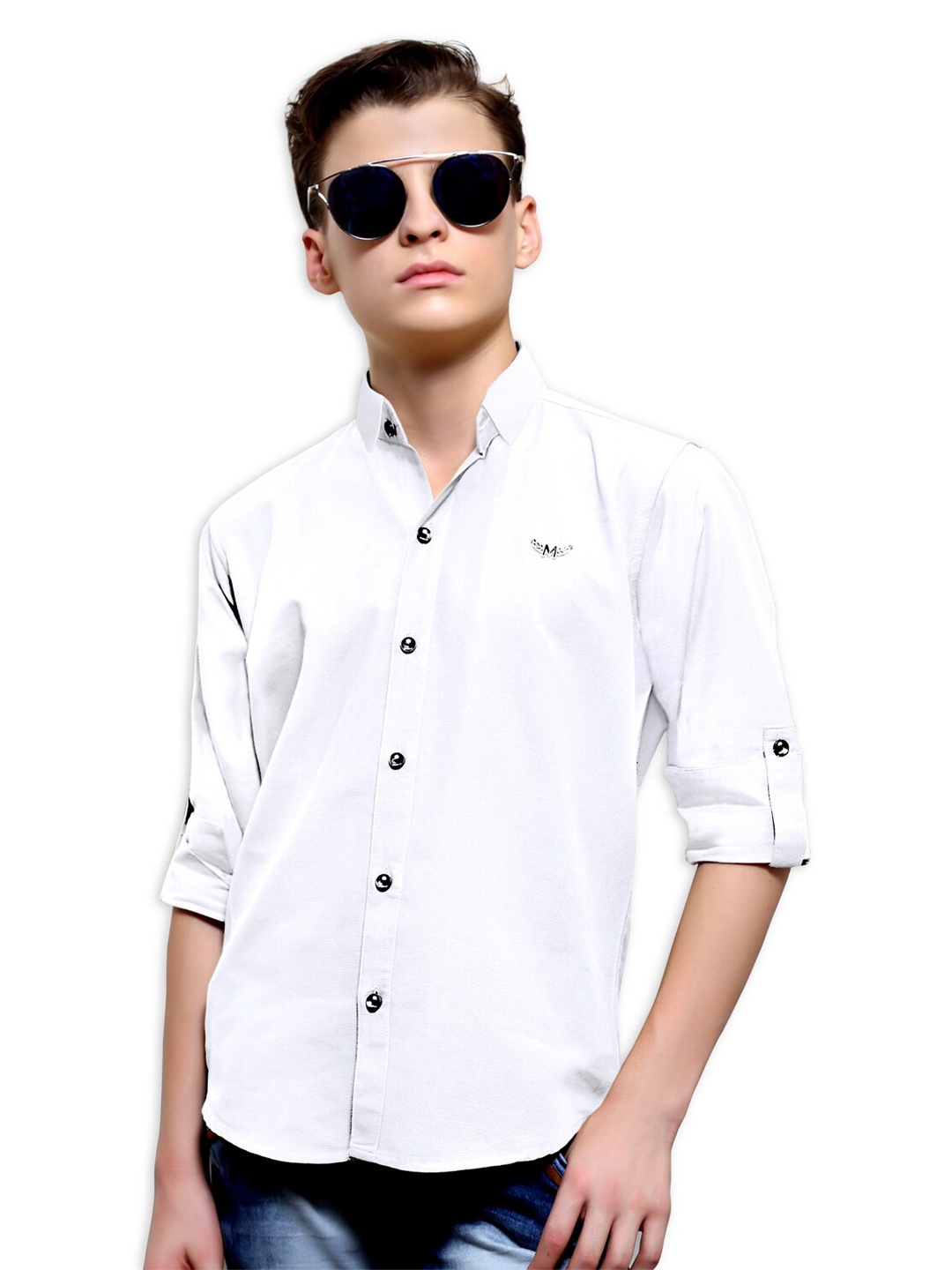 

BAESD Boys Classic Roll-Up Sleeves Cotton Casual Shirt, White