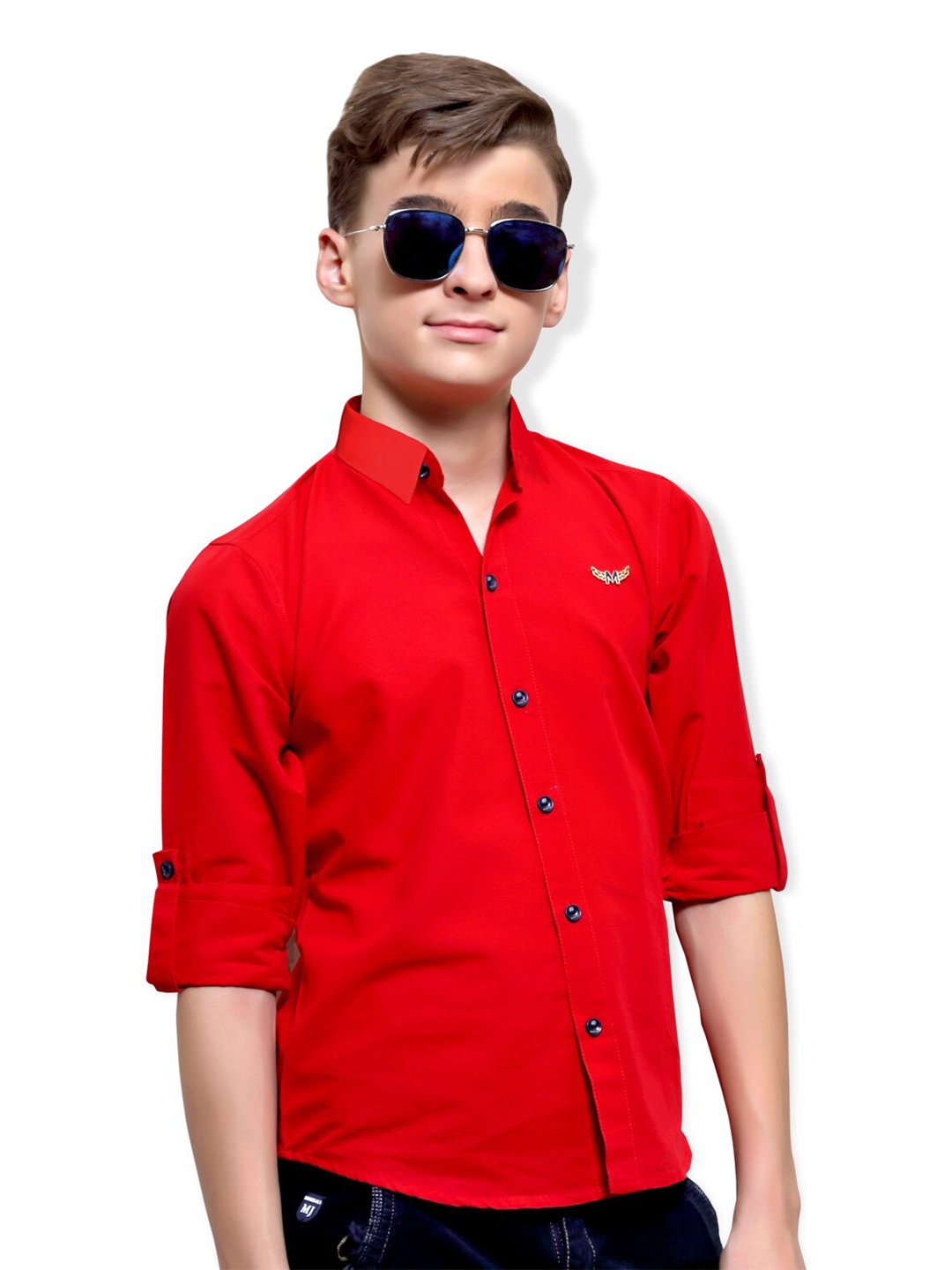 

BAESD Boys Classic Roll-Up Sleeves Cotton Casual Shirt, Red