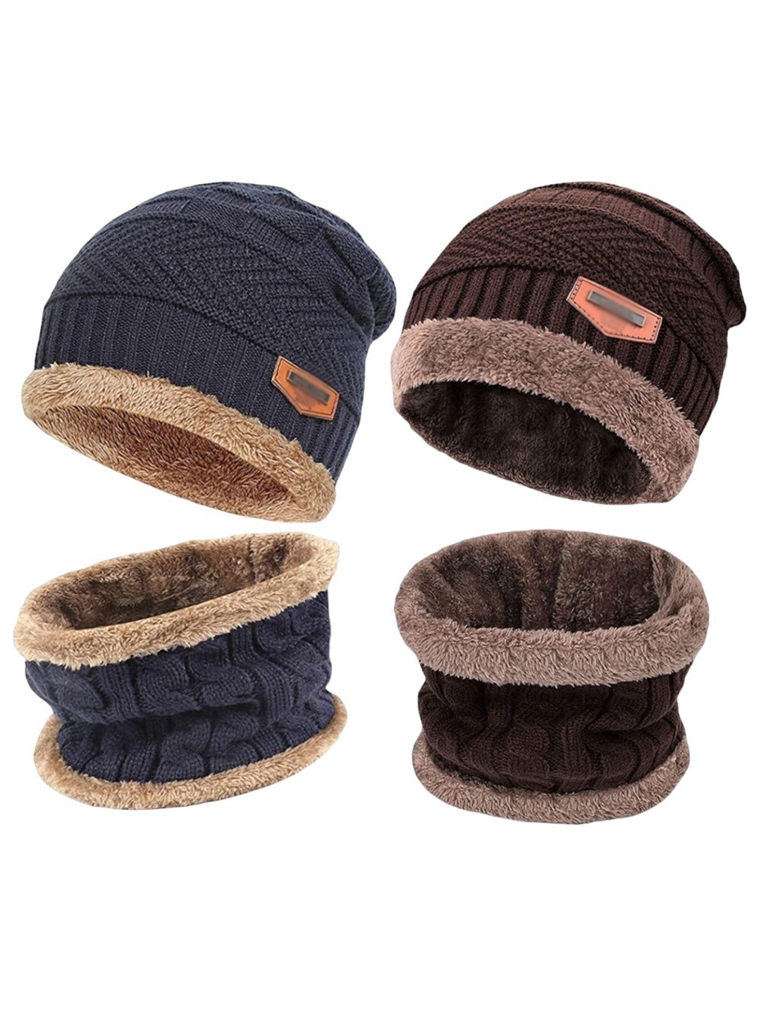 

Kastner Unisex Set Of 2 Self Design Woollen Beanie With Muffler, Blue