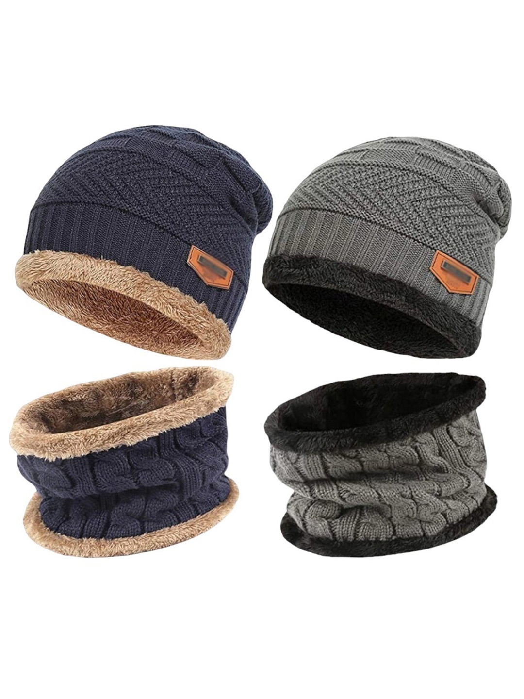 

Kastner Unisex Set Of 2 Self Design Woollen Beanie With Muffler, Blue