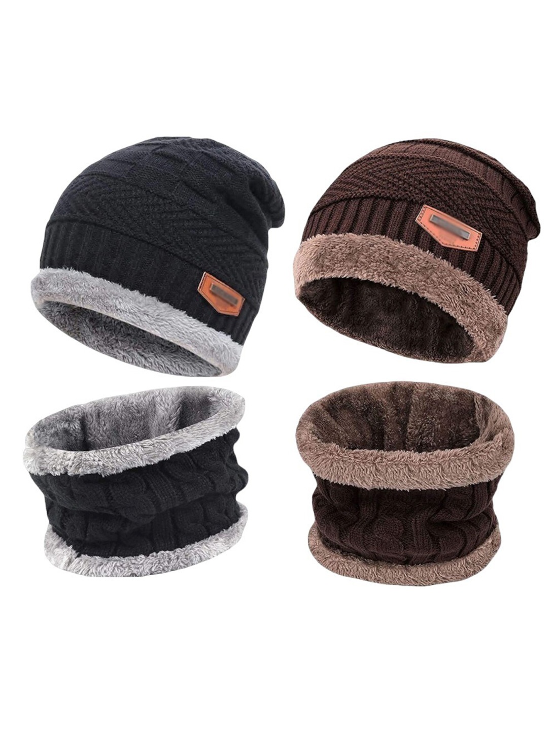 

Kastner Unisex Set Of 2 Self Design Woollen Beanie With Muffler, Black