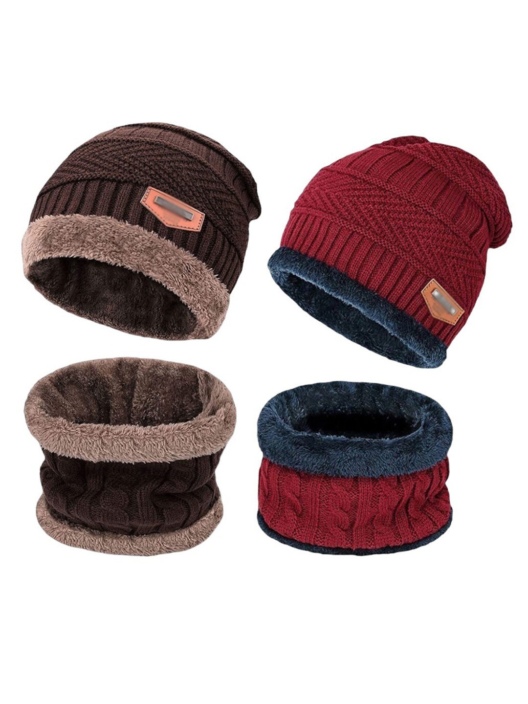 

Kastner Unisex Set Of 2 Self Design Woollen Beanie With Muffler, Brown