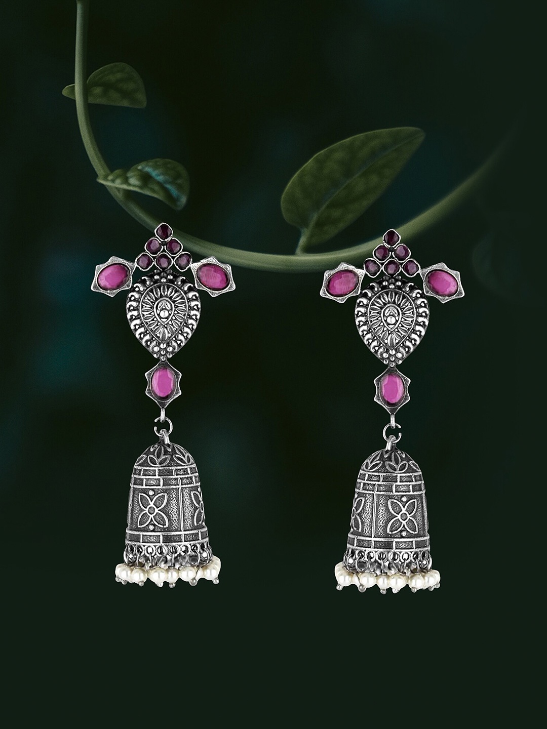 

Adwitiya Collection Silver-Plated Dome Shaped Jhumkas