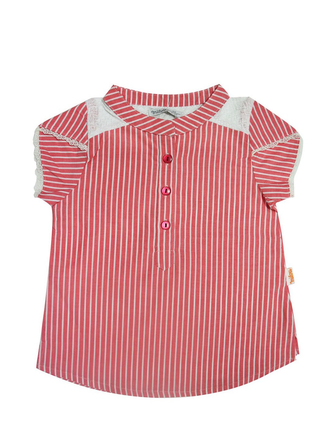 

milou Girls Round Neck Short Sleeves Striped Cotton Shirt Style Top, Red